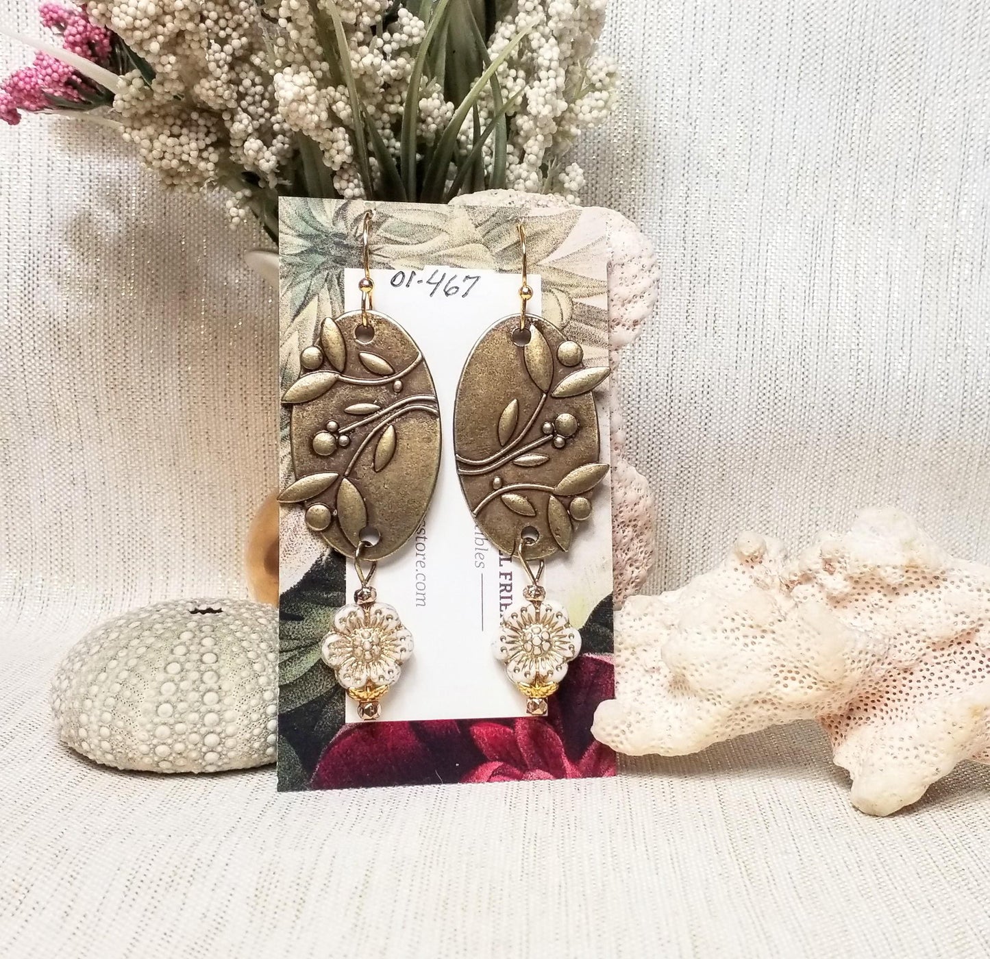Handcrafted Bronze Floral Earrings, Czech Glass Flowers