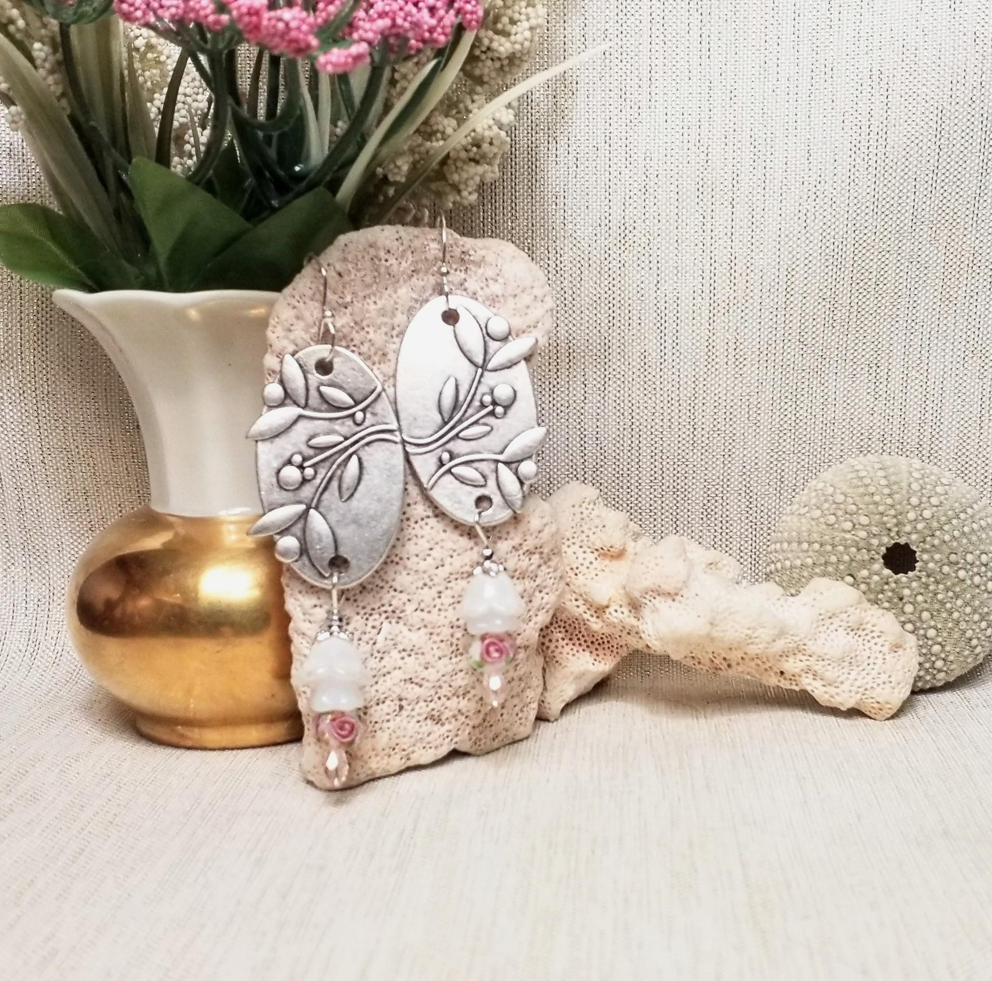 Handcrafted Floral Silverplated Earwires Earrings with Czech Glass Flowers