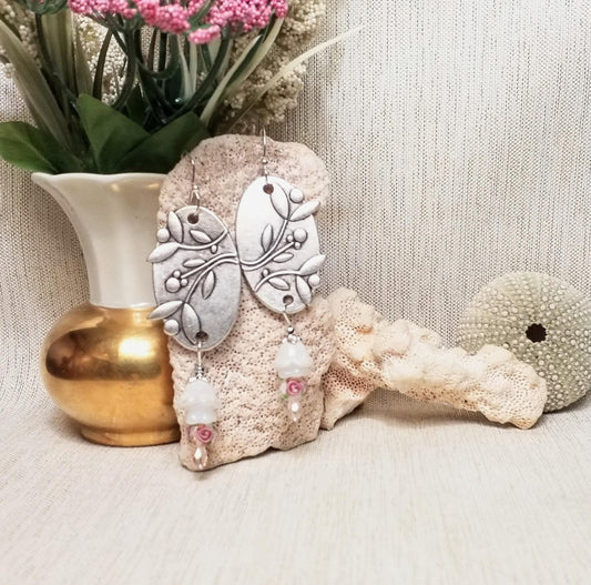 Handcrafted Floral Silverplated Earwires Earrings with Czech Glass Flowers