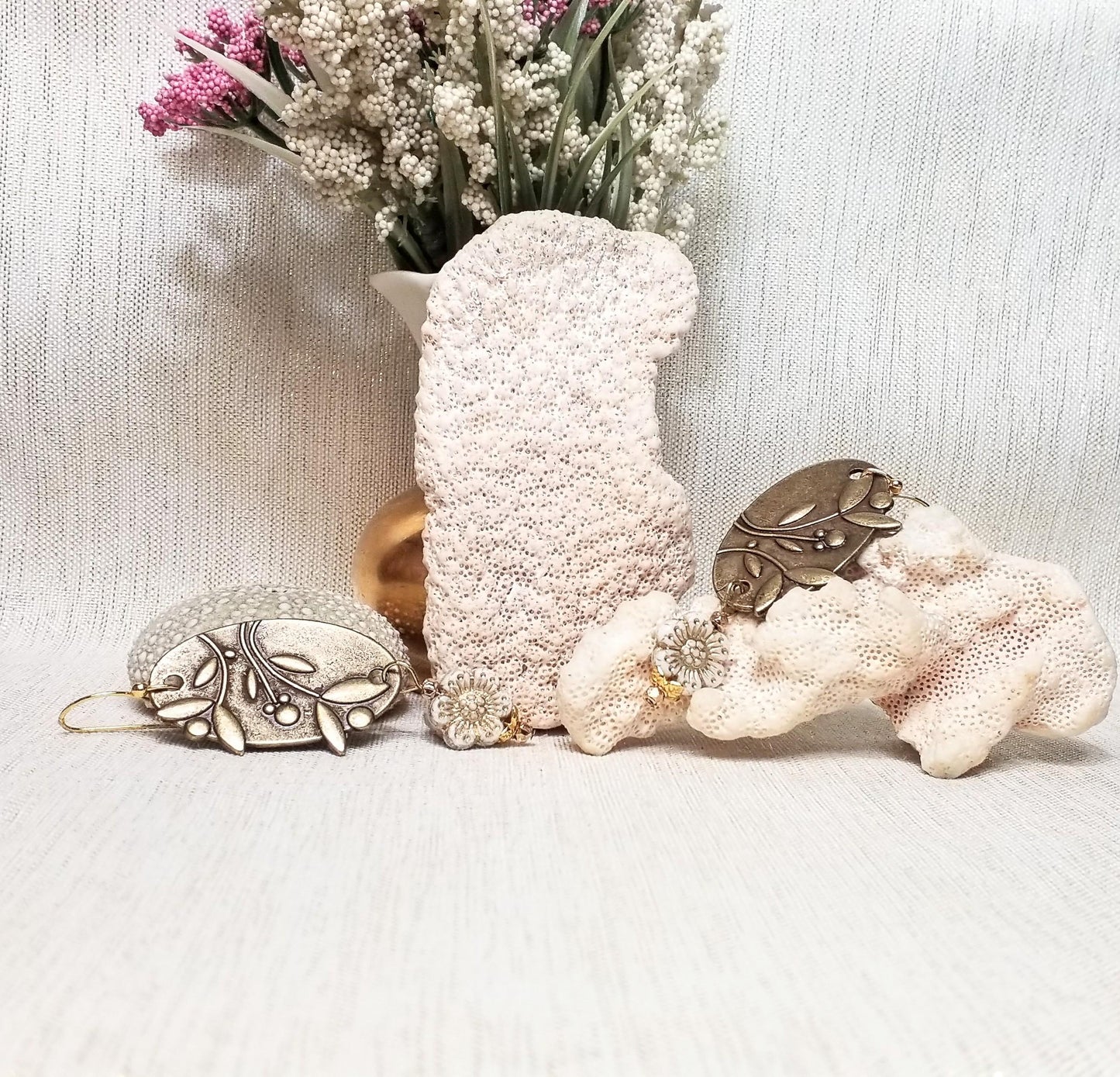 Handcrafted Bronze Floral Earrings, Czech Glass Flowers