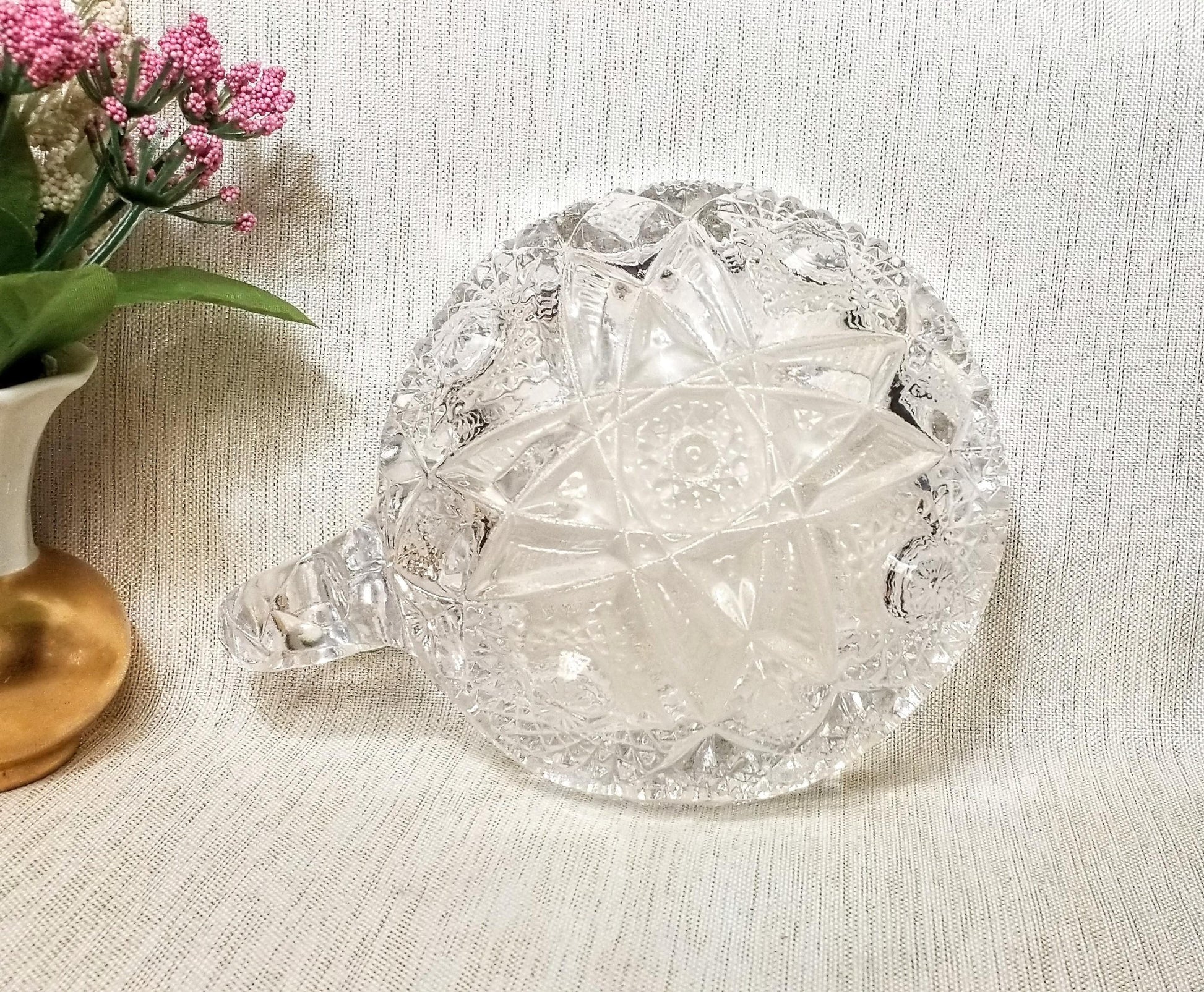 Vintage Cut Crystal Glass Porridger, Sawtooth Edge Bowl Always FREE Domestic SHIPPING
