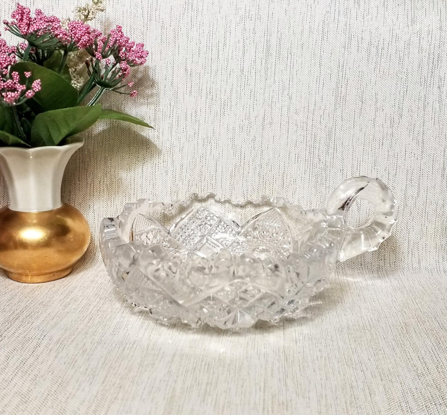Vintage Cut Crystal Glass Porridger, Sawtooth Edge Bowl Always FREE Domestic SHIPPING