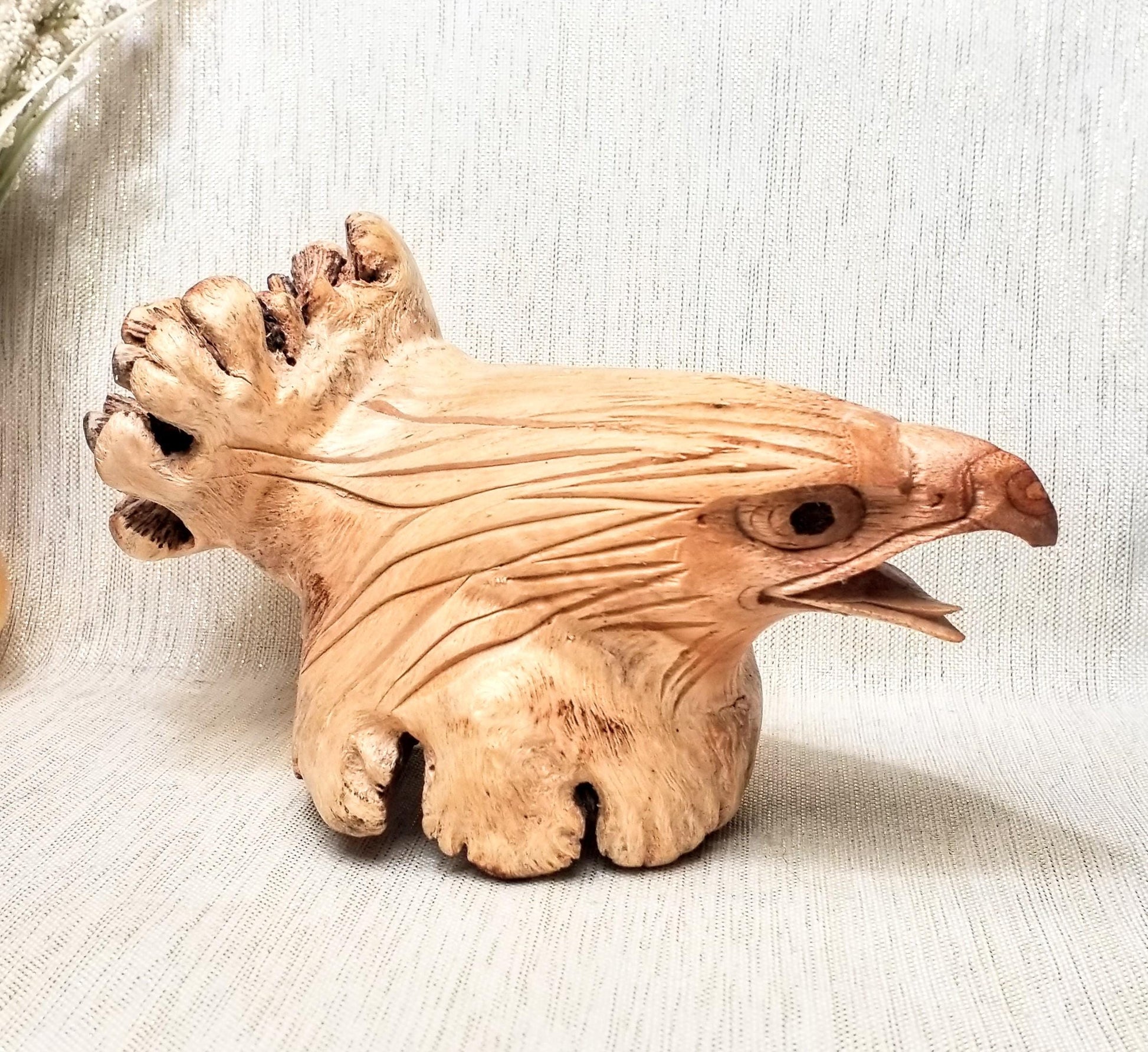 Burl Wood Eagle Carving with Double Knot Design Always FREE Domestic SHIPPING