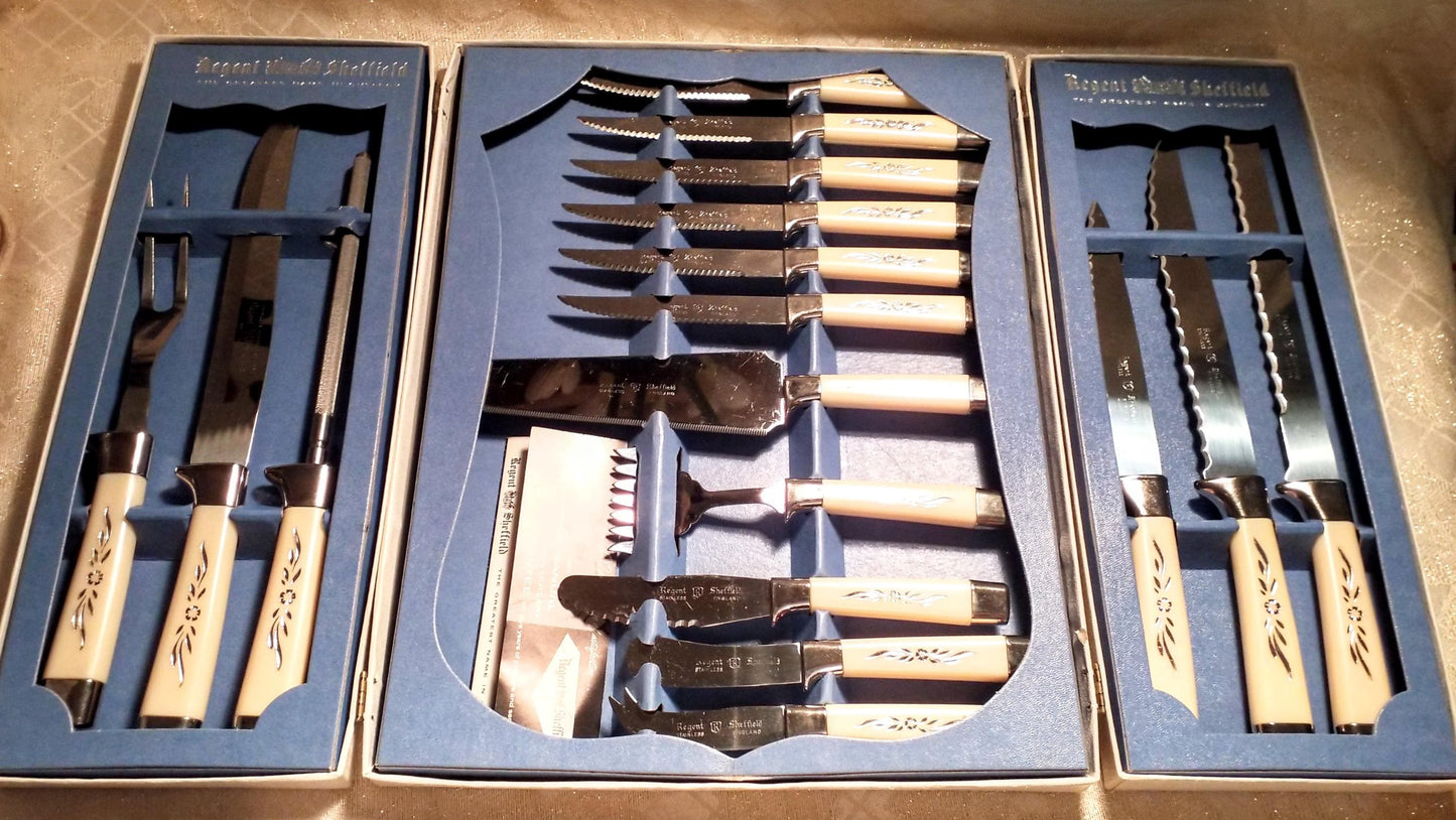 Vintage Regent Sheffield Cutlery Set Desert Flower Pattern England Blades Always FREE Domestic SHIPPING