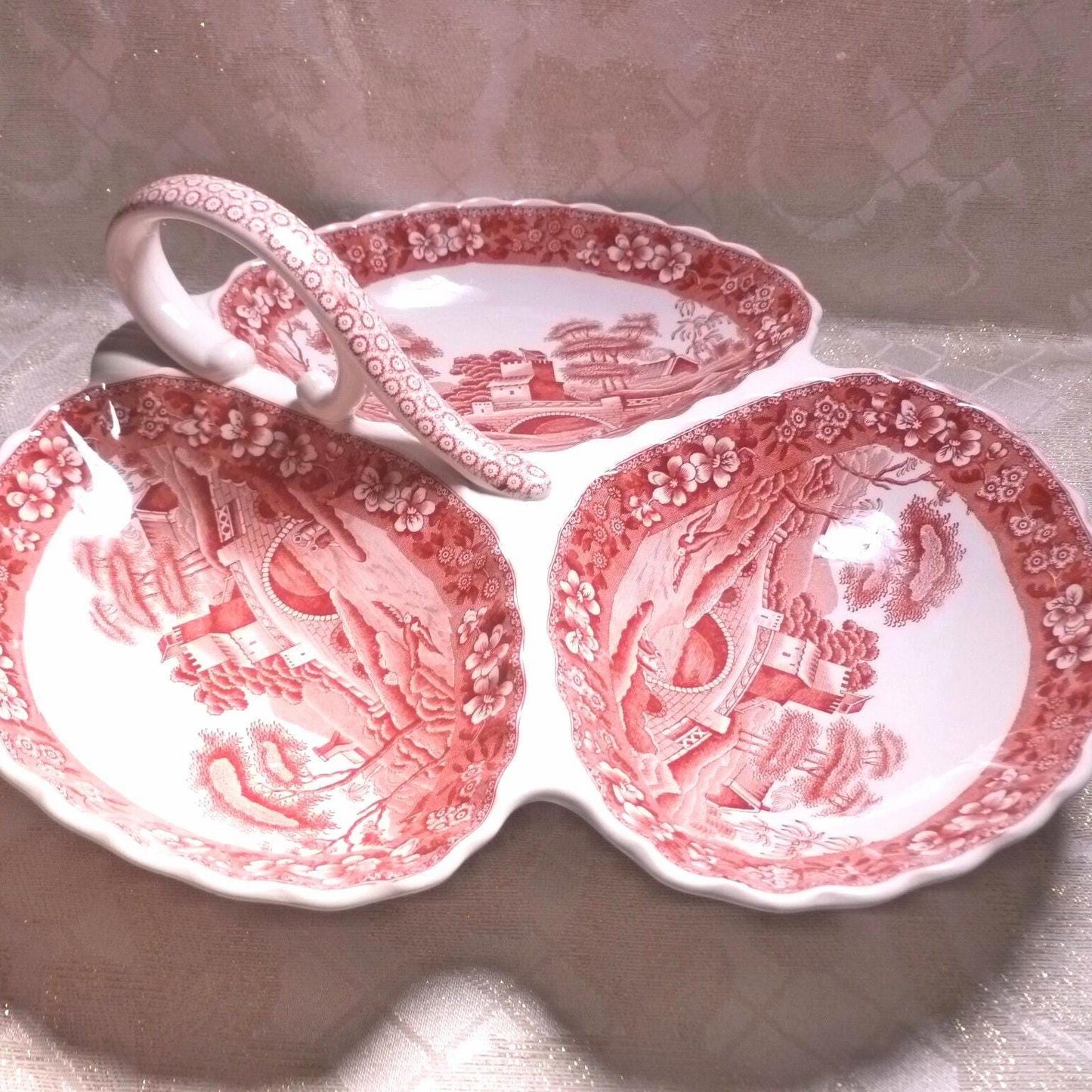 Vintage Spode's Tower Serving Dish, 1920s Copeland Red and White