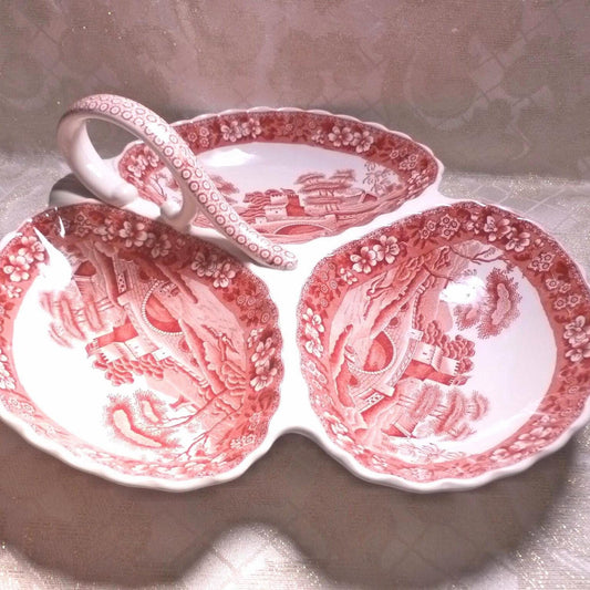Vintage Spode's Tower Serving Dish, 1920s Copeland Red and White