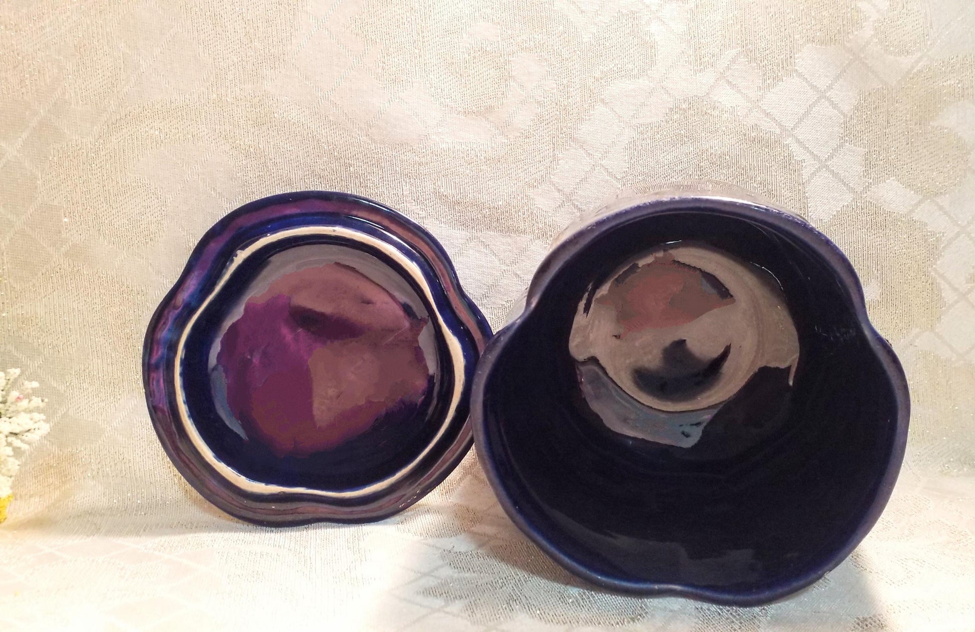 Cobalt Blue Floral Canister with Lid, Golden Glitz Vintage Decor