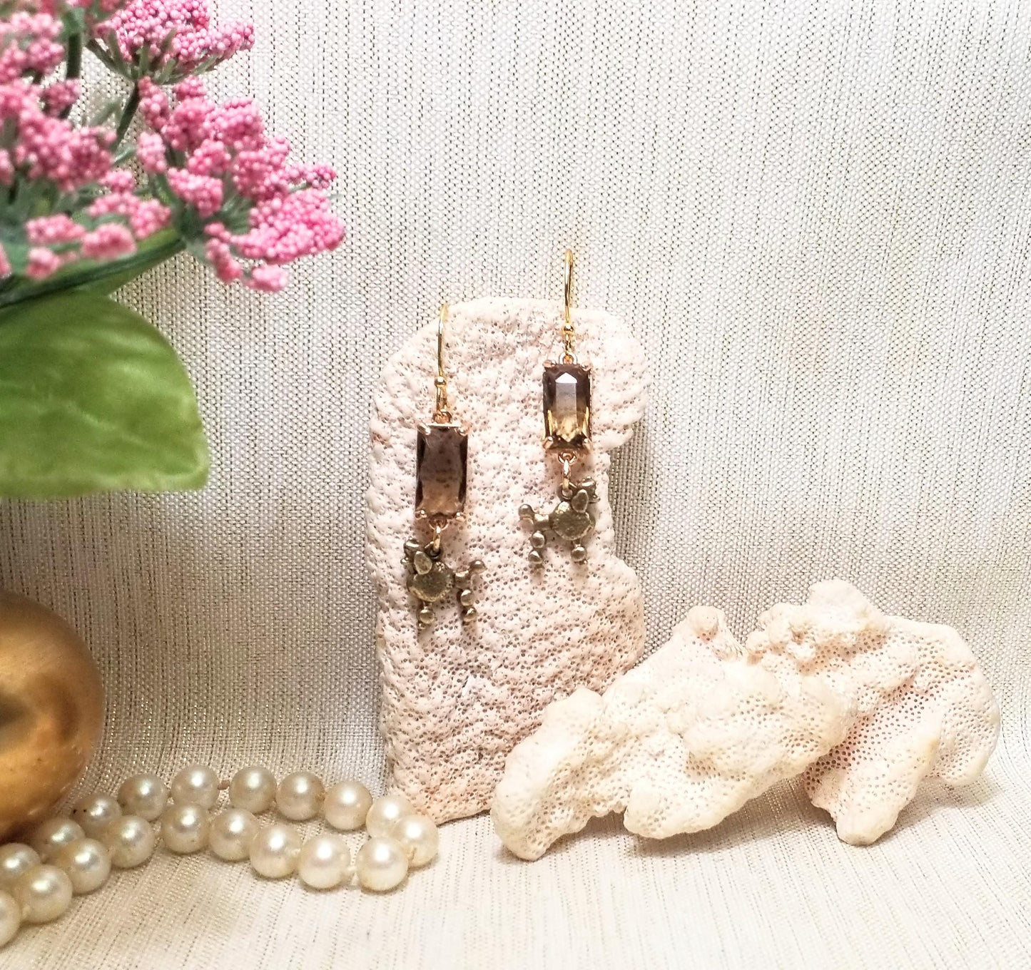Handcrafted Crystal Earrings With Bronze Poodle Charms