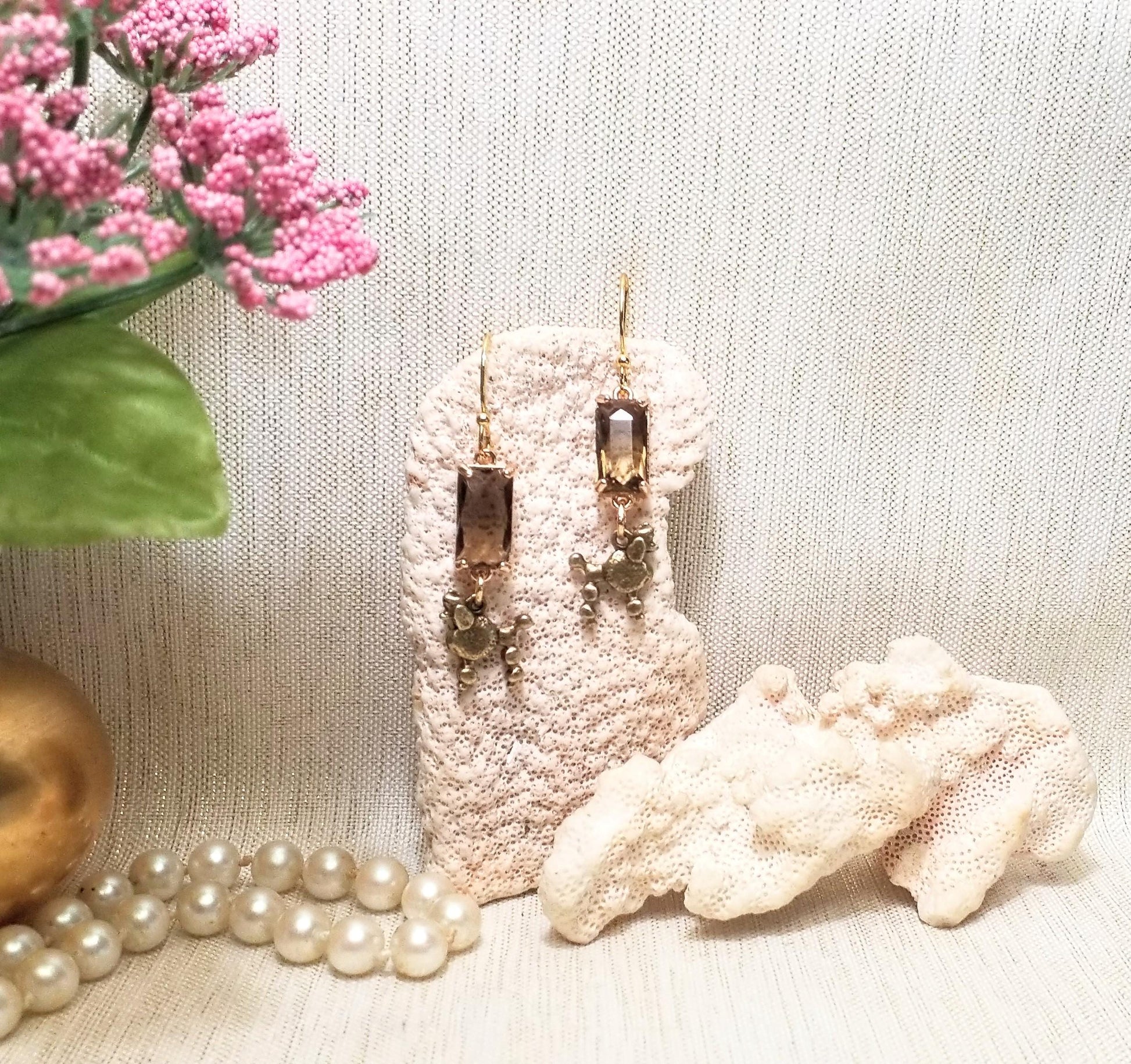 Handcrafted Crystal Earrings With Bronze Poodle Charms