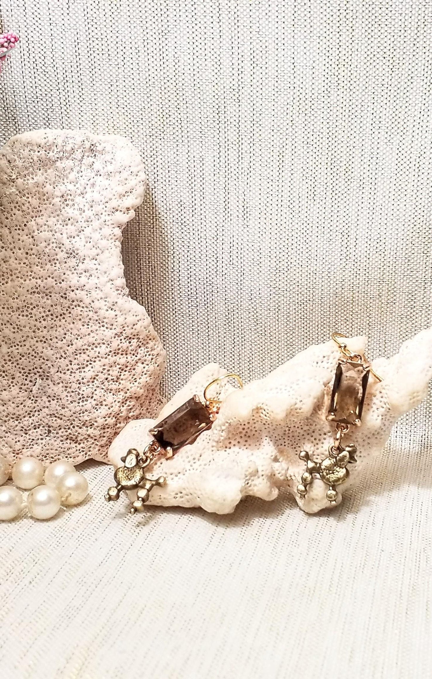 Handcrafted Crystal Earrings With Bronze Poodle Charms