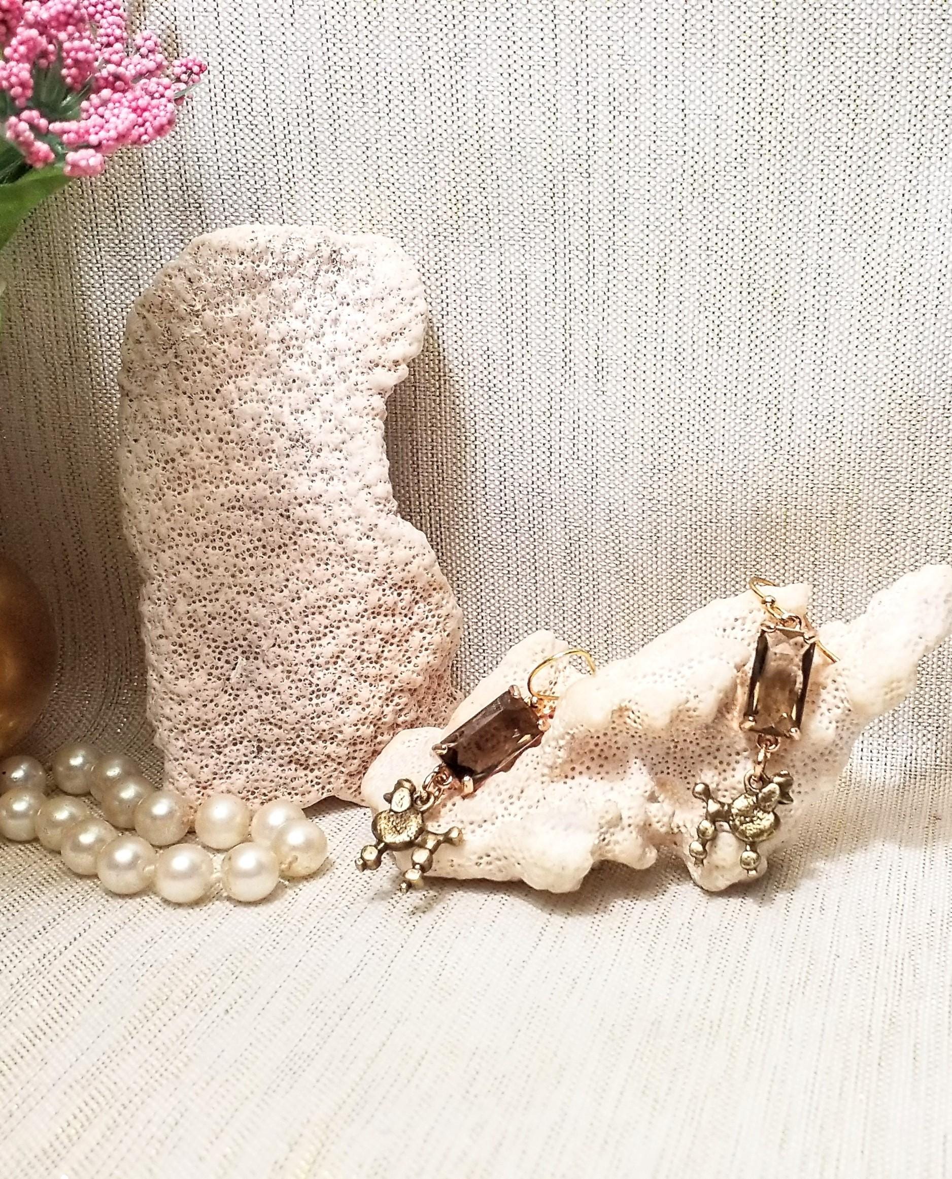 Handcrafted Crystal Earrings With Bronze Poodle Charms