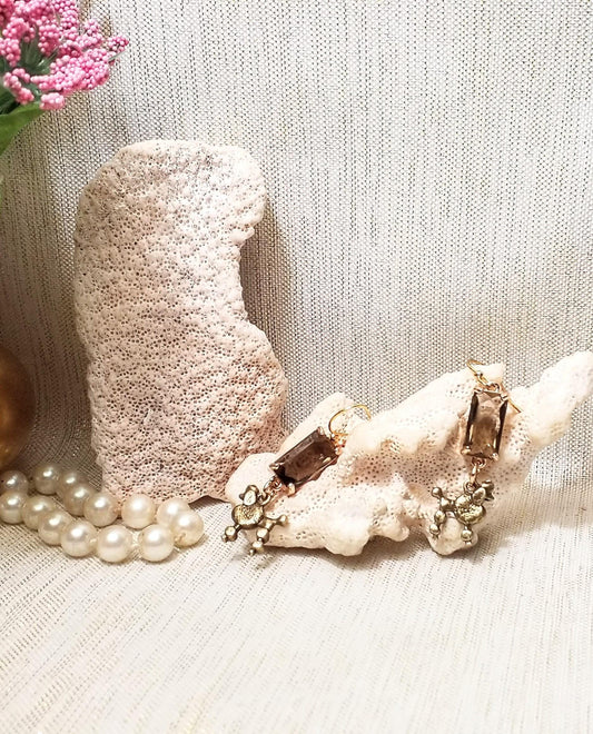 Handcrafted Crystal Earrings With Bronze Poodle Charms