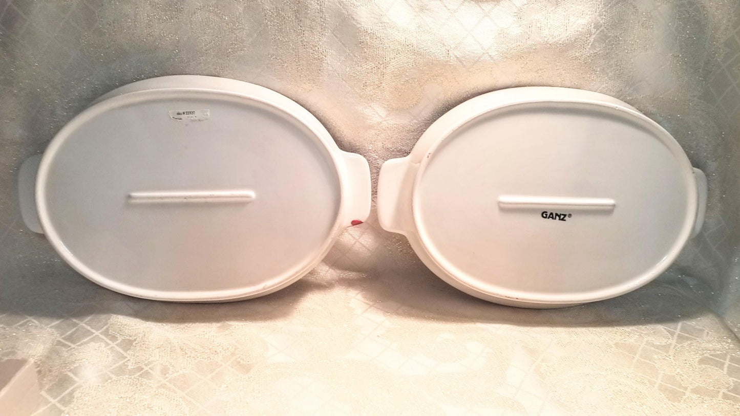 Farmhouse Casserole Dishes: Rooster and Cow Decor, Red & Black Trim