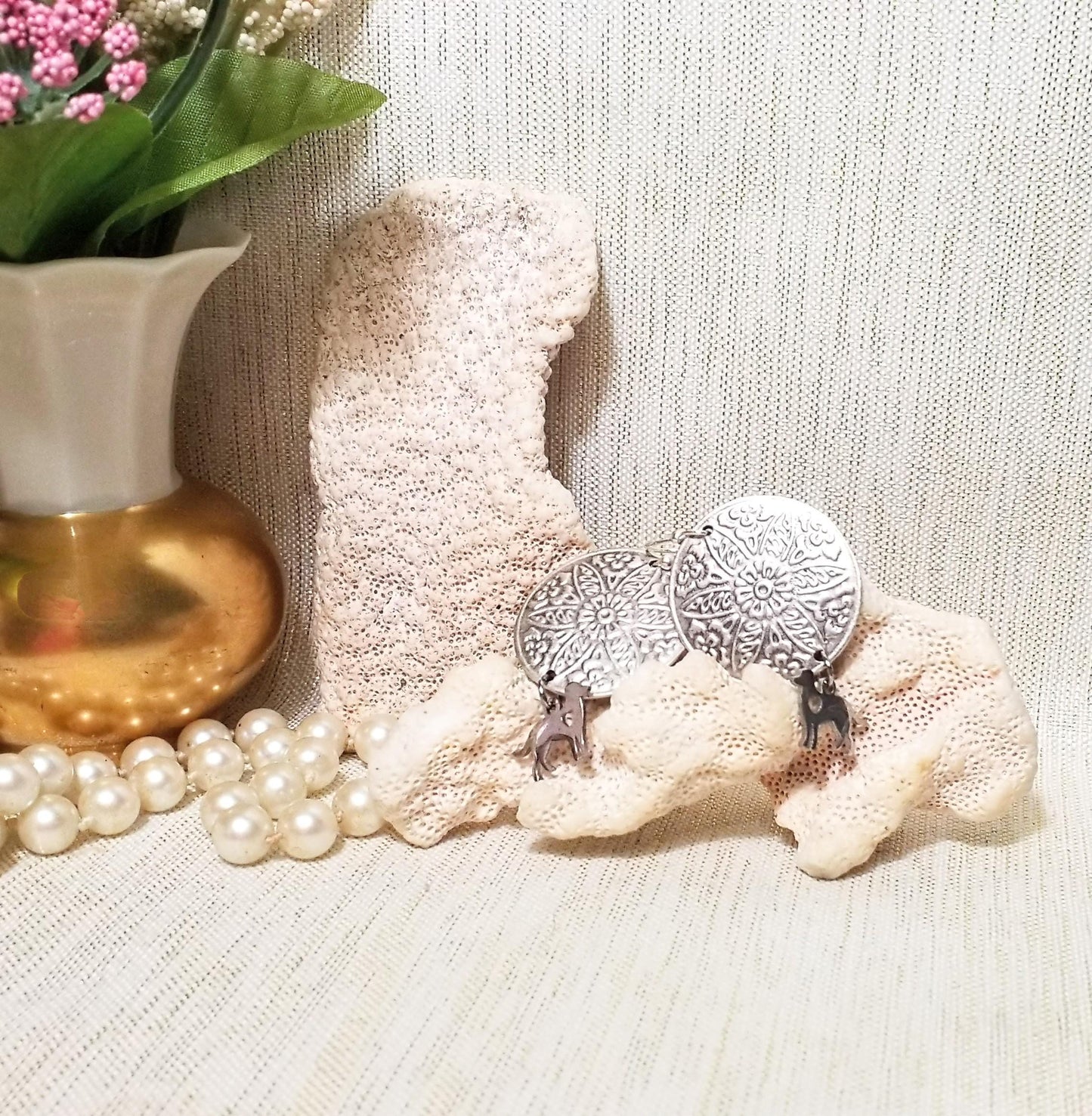 Handcrafted Dog Earrings, Artisan Silver Medallion Pet Jewelry