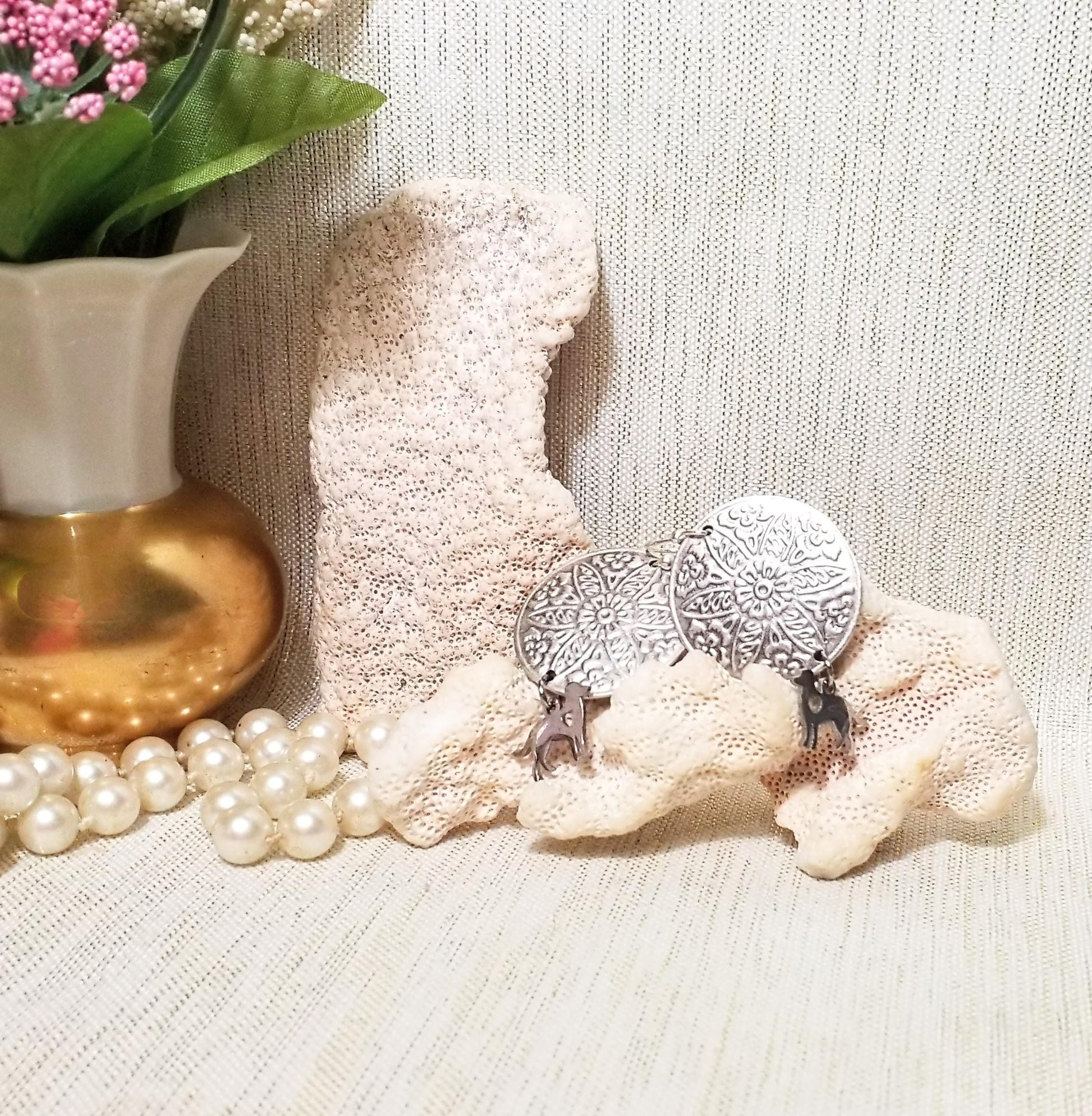 Handcrafted Dog Earrings, Artisan Silver Medallion Pet Jewelry