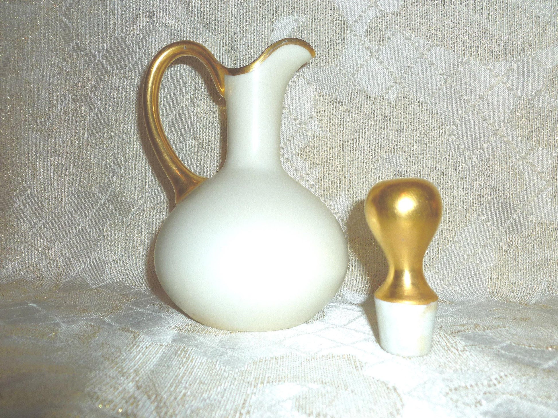 Vintage Bavaria Porcelain Cruet, White and Gold Trim
