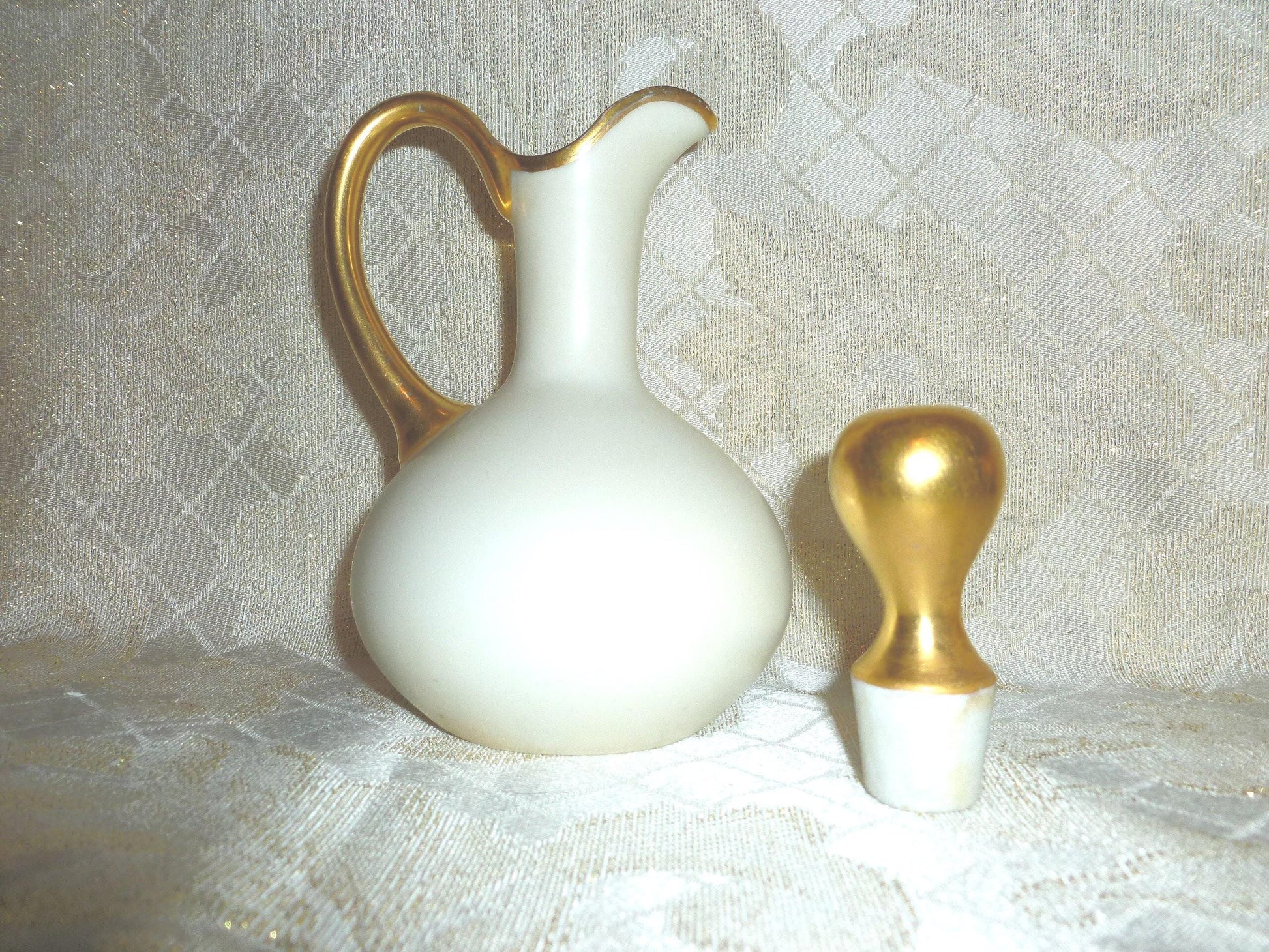 Vintage Bavaria Porcelain Cruet, White and Gold Trim