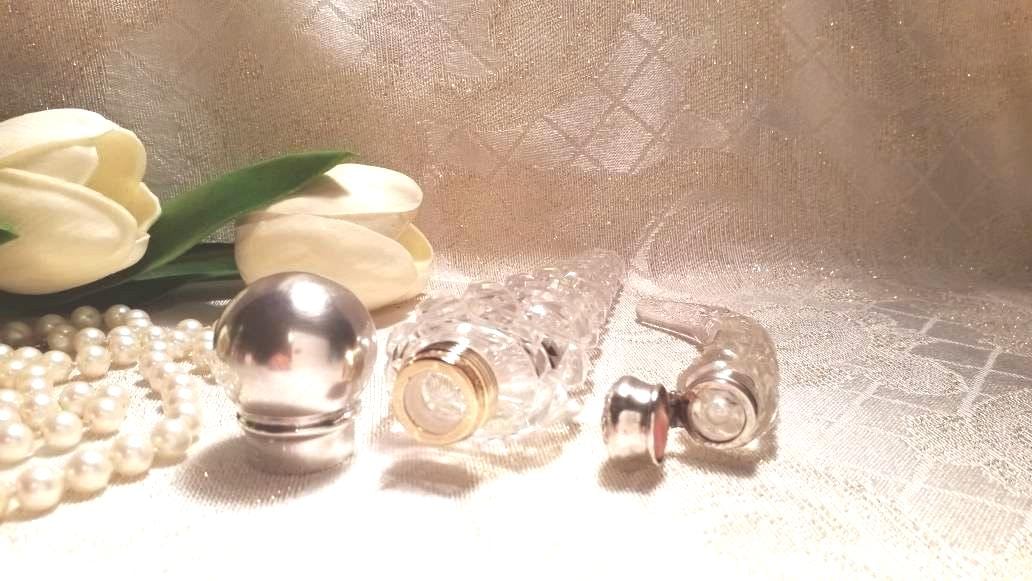 Scent Or Smelling Salt Bottles Elegant Antique Sterling Silver Tops Gorgeous Cut Crystal 2 Collectible Bottles Always FREE Domestic SHIPPING
