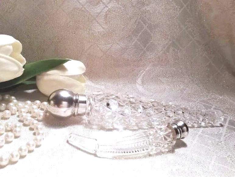 Scent Or Smelling Salt Bottles Elegant Antique Sterling Silver Tops Gorgeous Cut Crystal 2 Collectible Bottles Always FREE Domestic SHIPPING