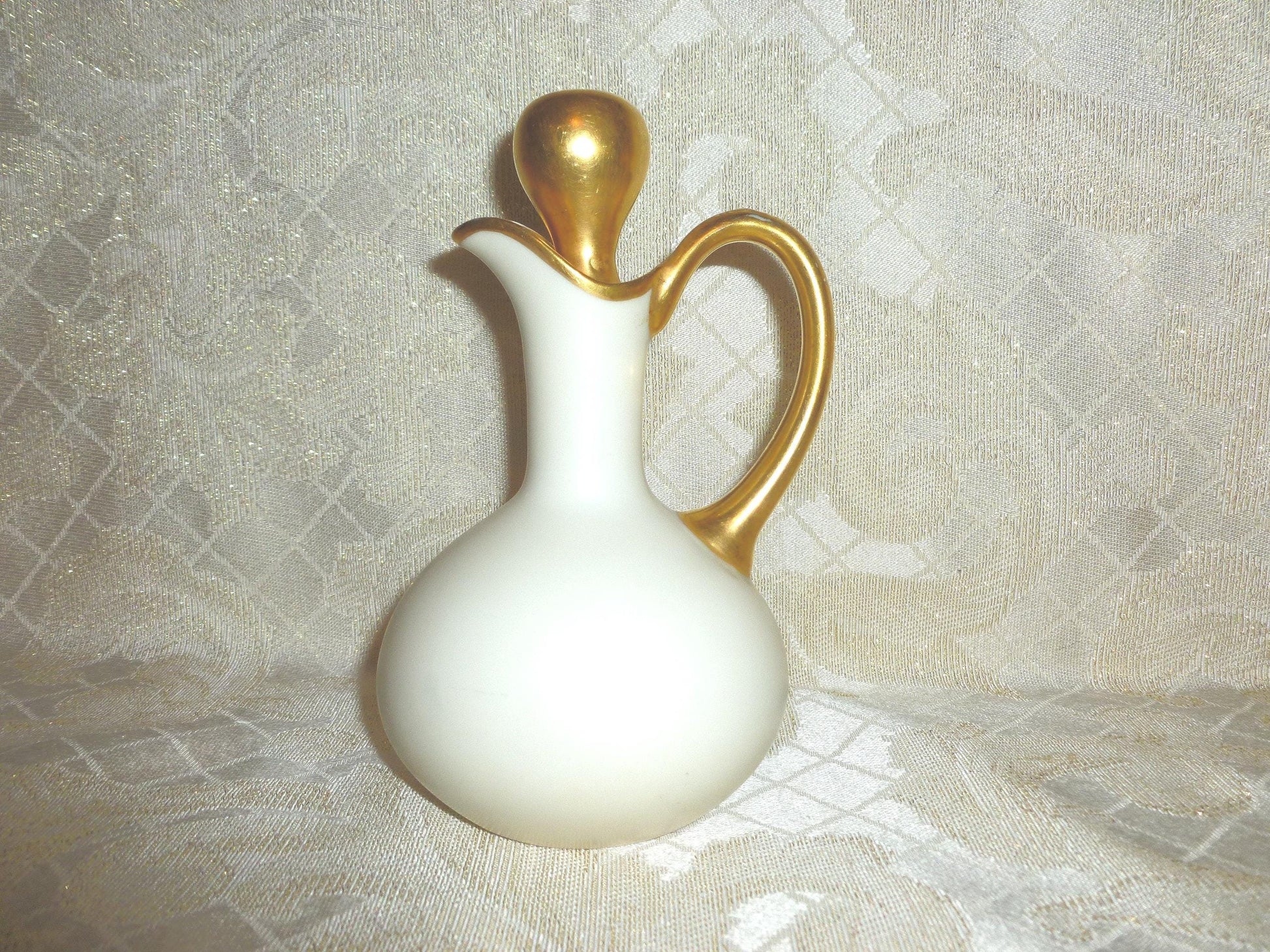 Vintage Bavaria Porcelain Cruet, White and Gold Trim