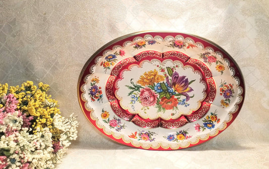 Daher Ware Metal Plate - Floral Decorated Display Decor