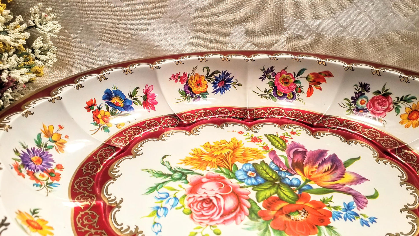 Daher Ware Metal Plate - Floral Decorated Display Decor