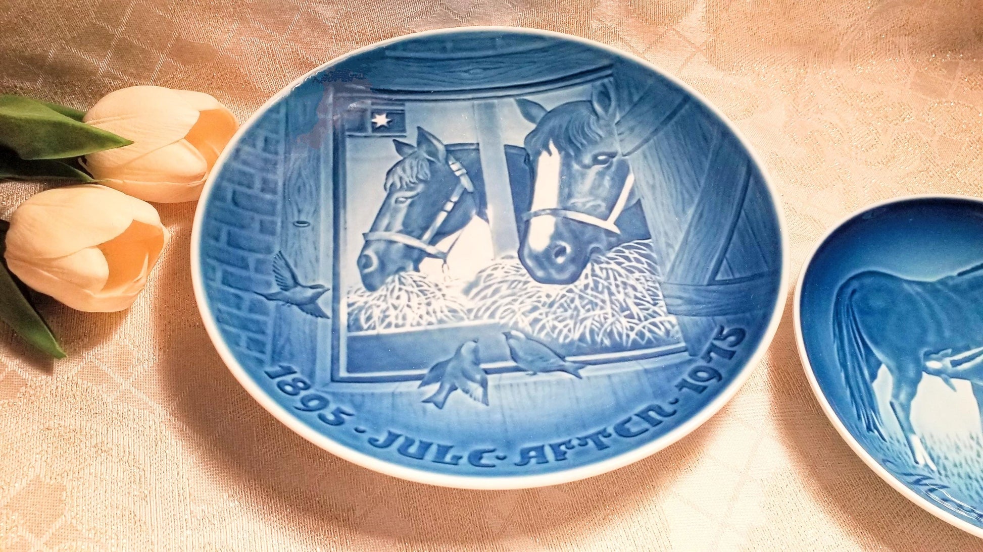 Bing and Grondahl Horse Plates, B&G Blue and White Porcelain Decor