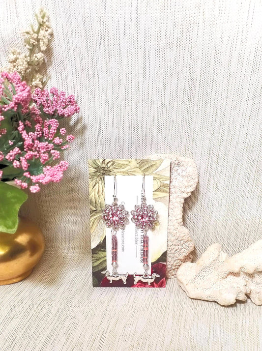 Dachshund Charm Earrings, Silverplated Crystal and Czech Glass