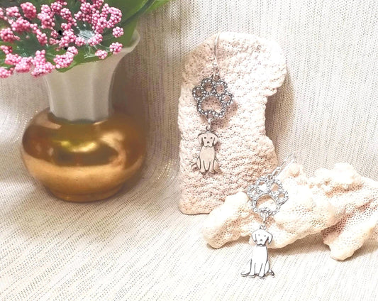 Rhinestone Paw Print Earrings with Puppy Charm