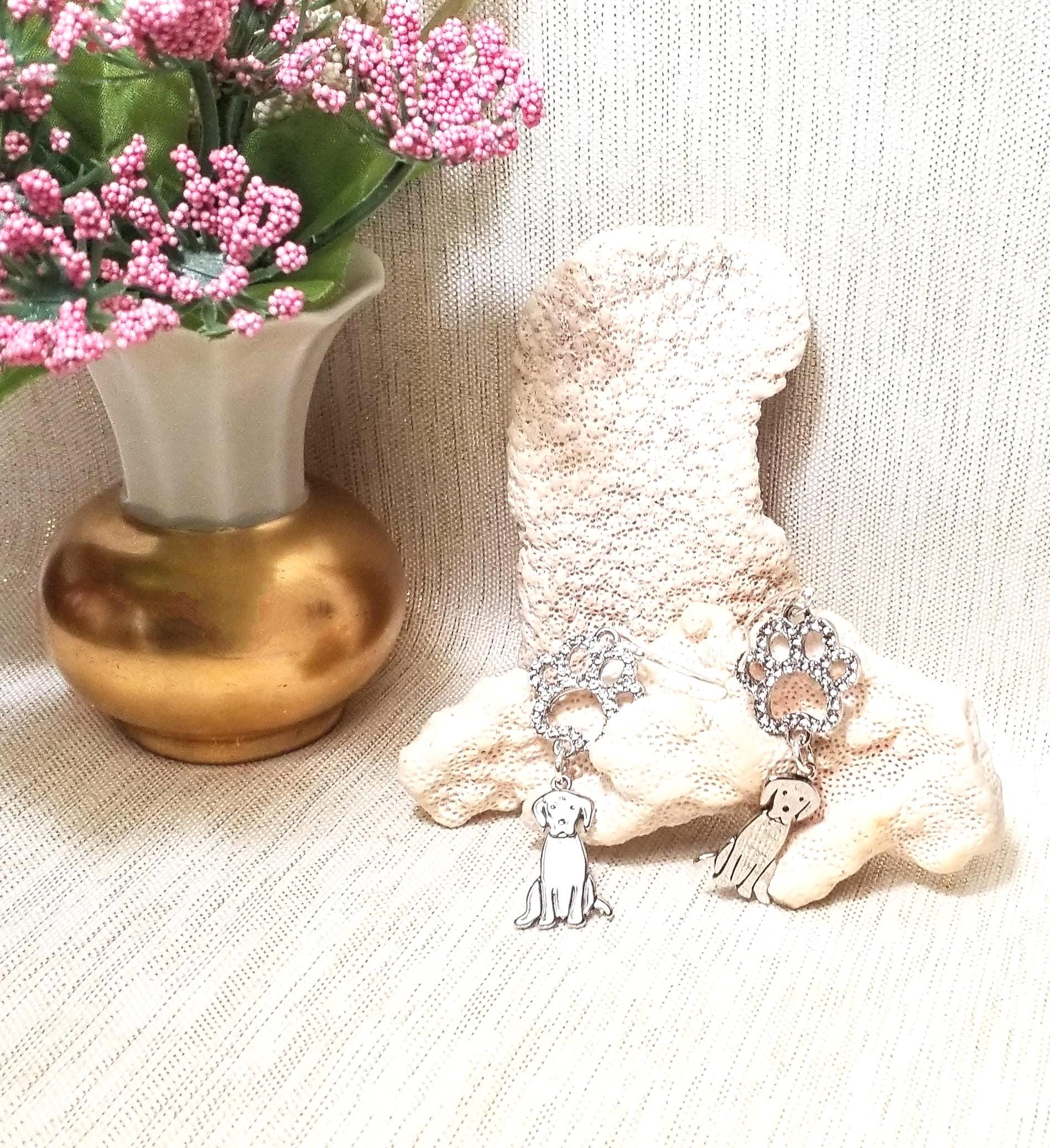 Rhinestone Paw Print Earrings with Puppy Charm