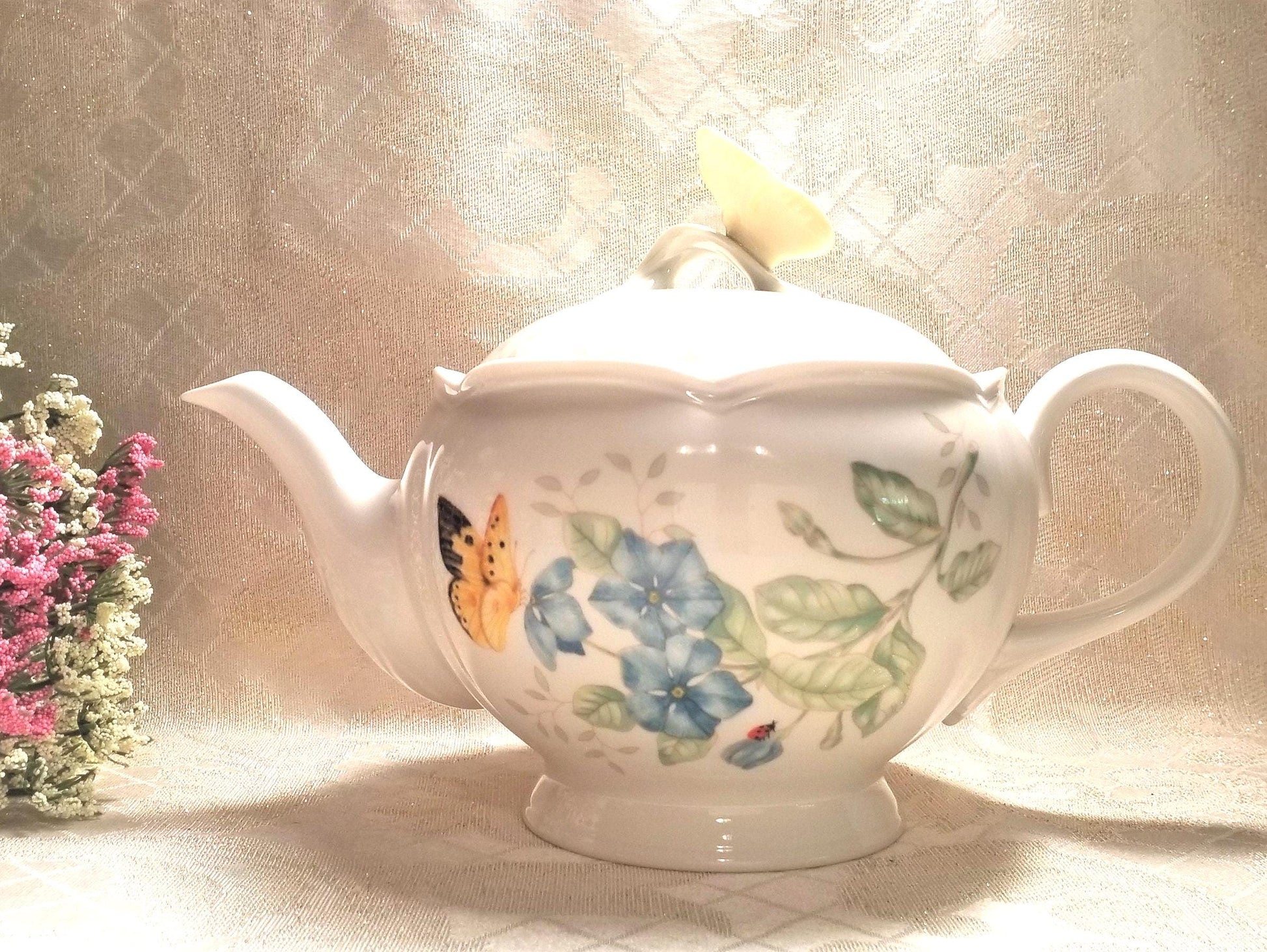 Lenox Butterfly Meadow Teapot, Laurie Le Luyer Design 30 Ounce And Always FREE Domestic SHIPPING