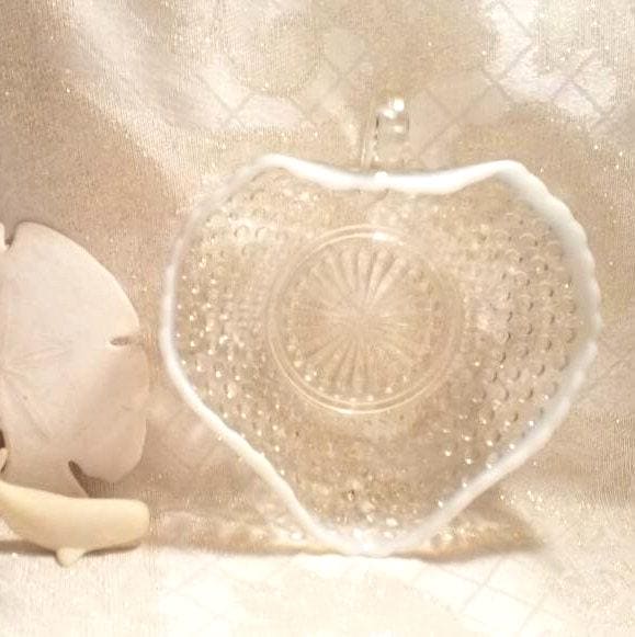 Vintage Heart Shaped Candy Dish White Milk Glass Rim And Always FREE Domestic SHIPPING