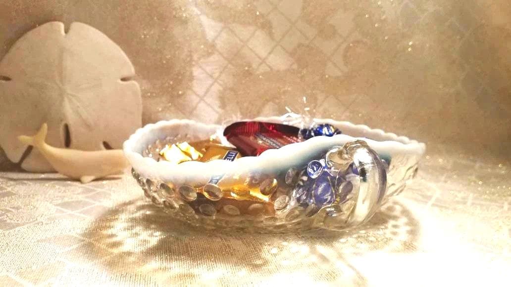 Vintage Heart Shaped Candy Dish White Milk Glass Rim And Always FREE Domestic SHIPPING