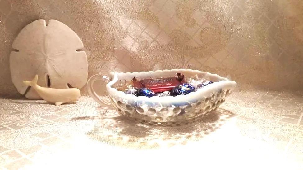 Vintage Heart Shaped Candy Dish White Milk Glass Rim And Always FREE Domestic SHIPPING