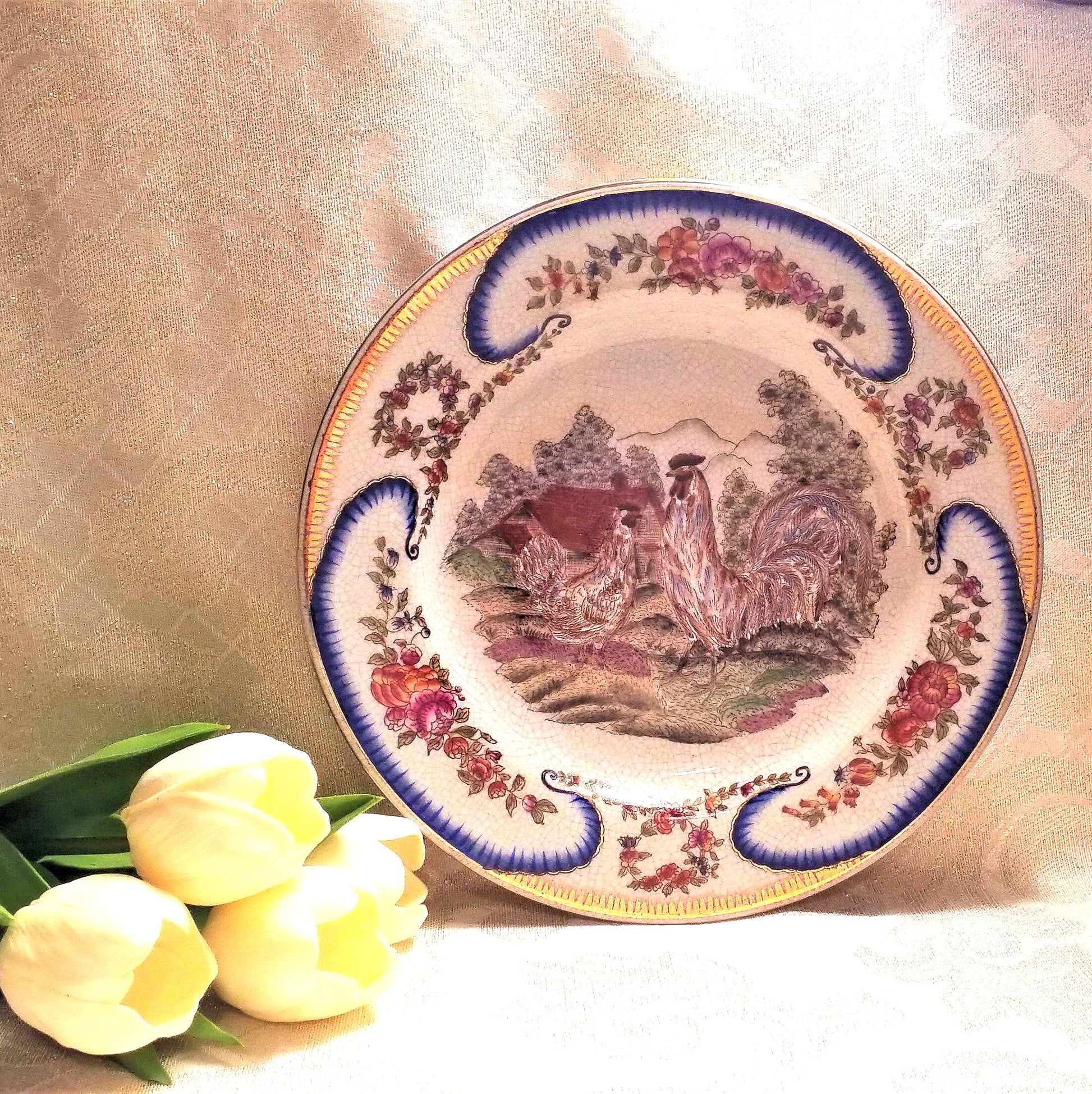 Vintage Farmhouse Chicken Plate Glazed Decorative Wall Hanging Always FREE Domestic SHIPPING