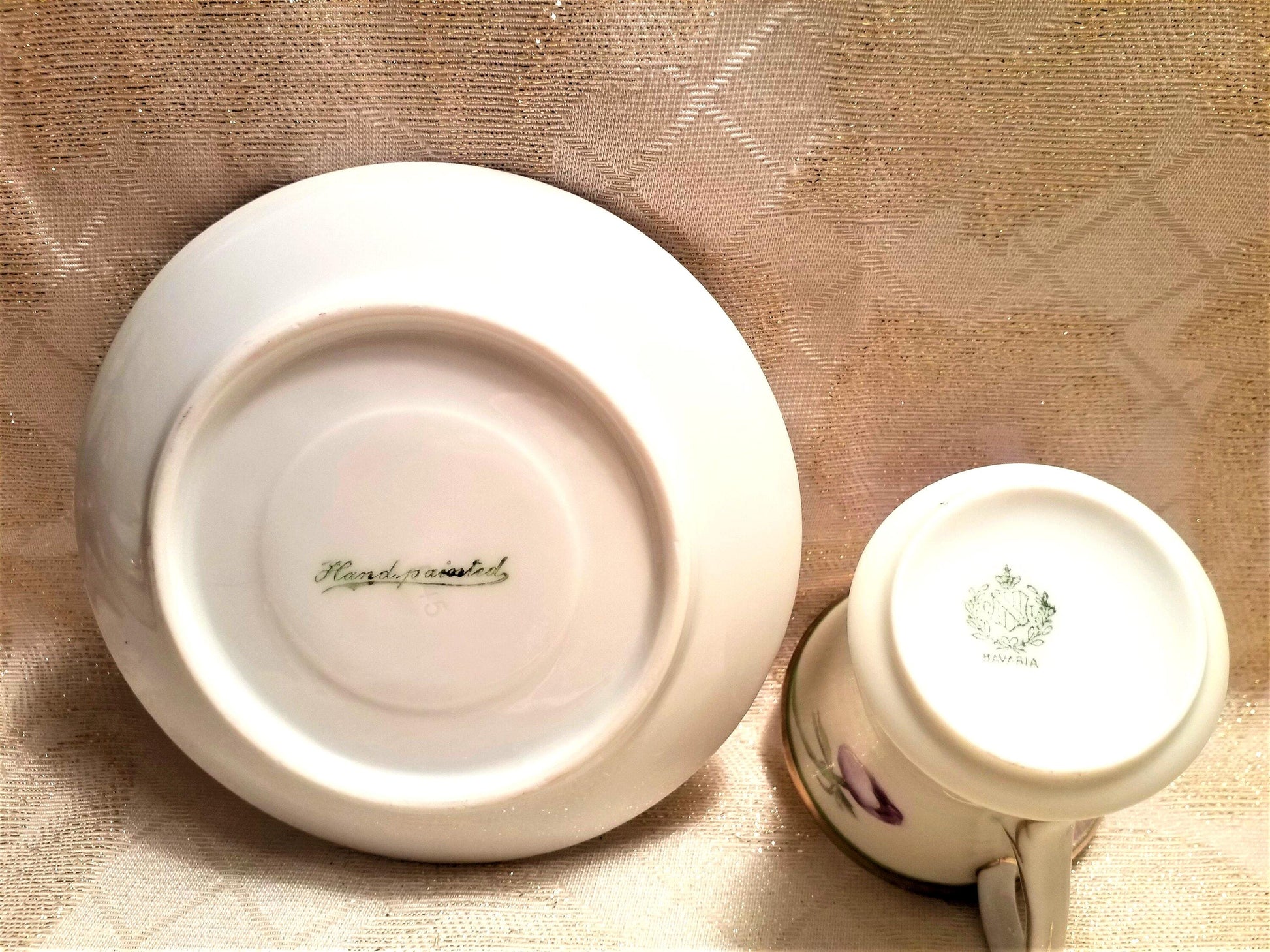 Handpainted Floral Demitasse Cup and Saucer: PT Bavaria Bone China, LaRoche (1927)