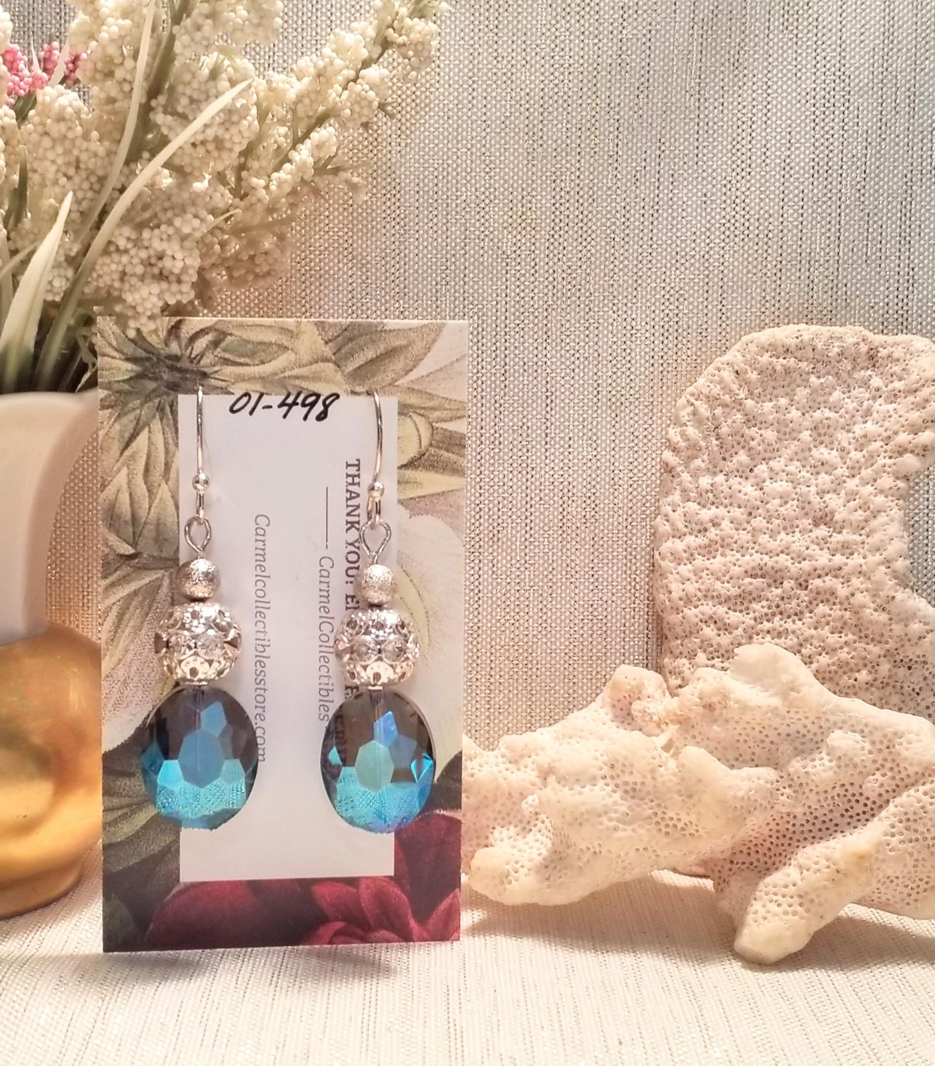 Handcrafted Silverplated Earrings, AB Crystal Blue Ovals Always FREE Domestic SHIPPING
