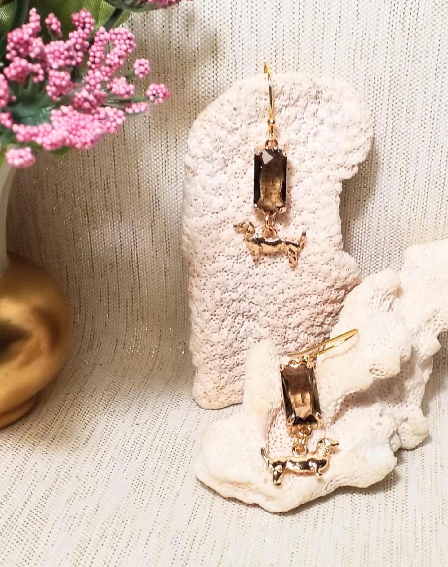 Dachshund Charm Earrings Handcrafted Crystal & Gold-Plated Dangle Earrings Always FREE Domestic SHIPPING