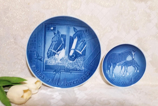 Bing and Grondahl Horse Plates, B&G Blue and White Porcelain Decor