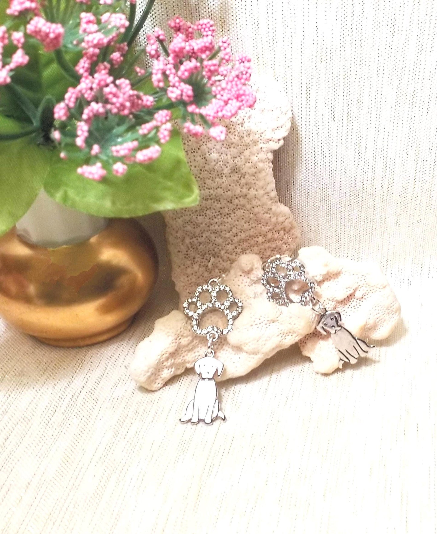 Rhinestone Paw Print Earrings with Puppy Charm