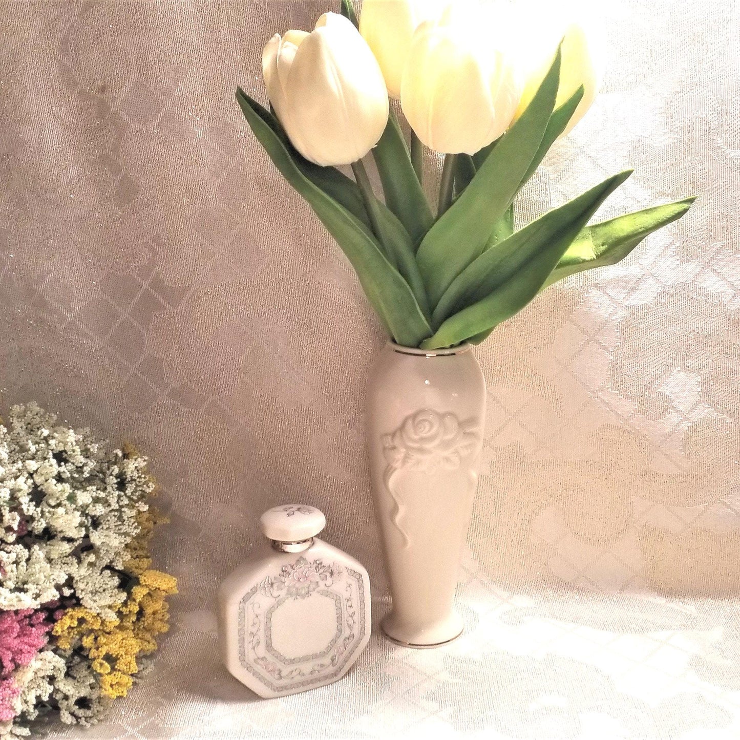 Lenox Charleston Perfume Bottle And Rosebud Vase Set Always FREE Domestic SHIPPING