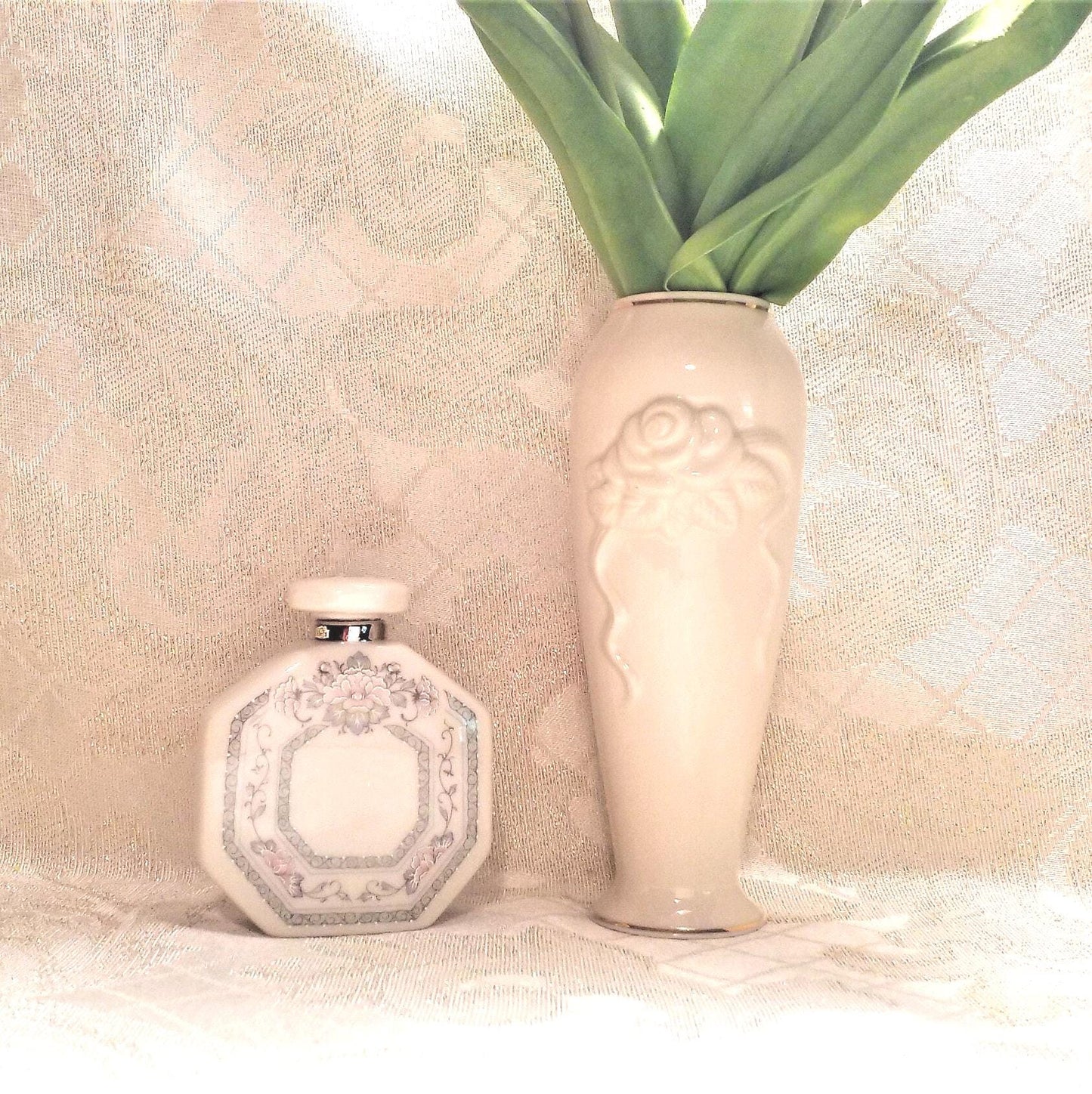 Lenox Charleston Perfume Bottle And Rosebud Vase Set Always FREE Domestic SHIPPING