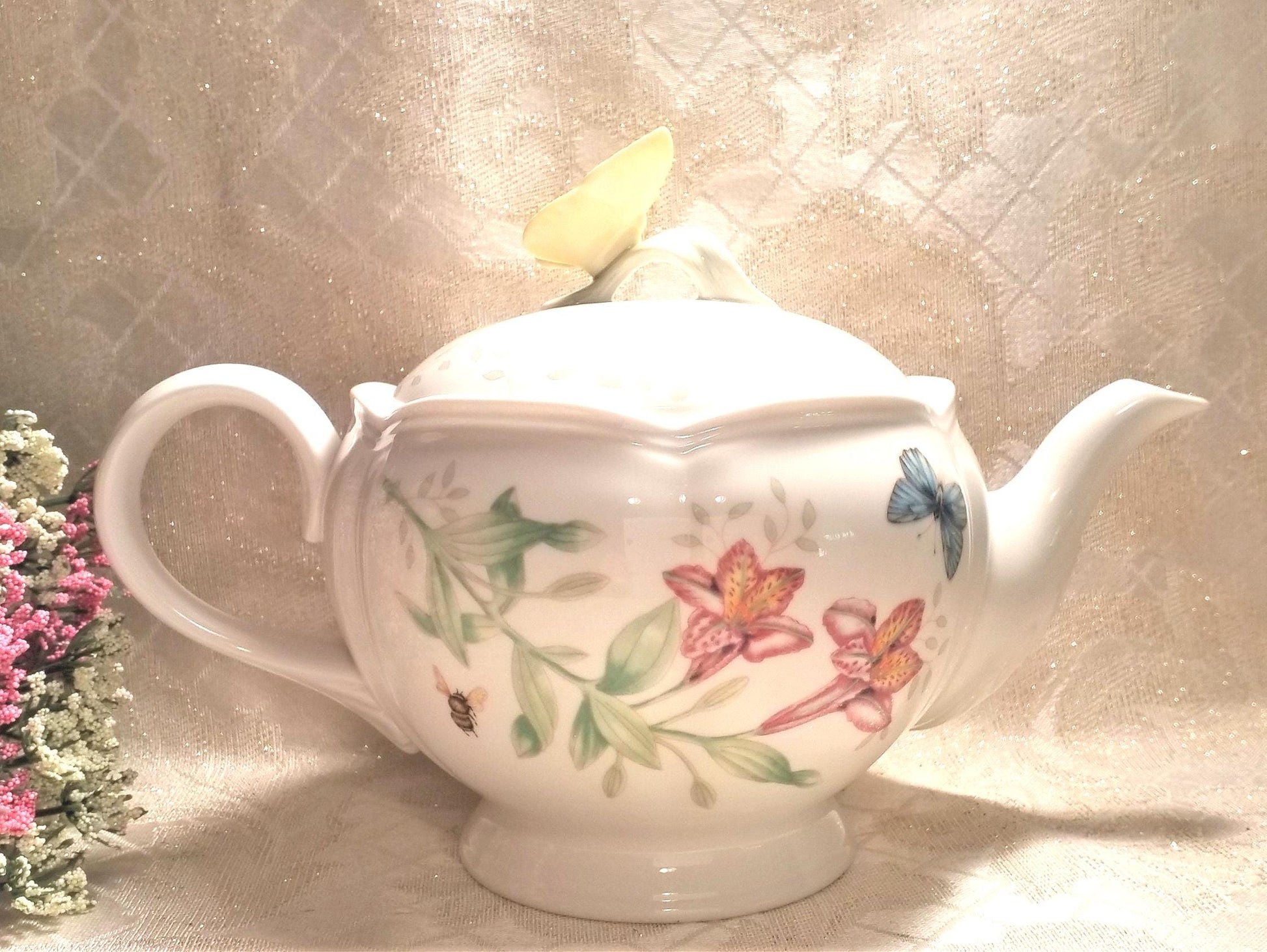 Lenox Butterfly Meadow Teapot, Laurie Le Luyer Design 30 Ounce And Always FREE Domestic SHIPPING