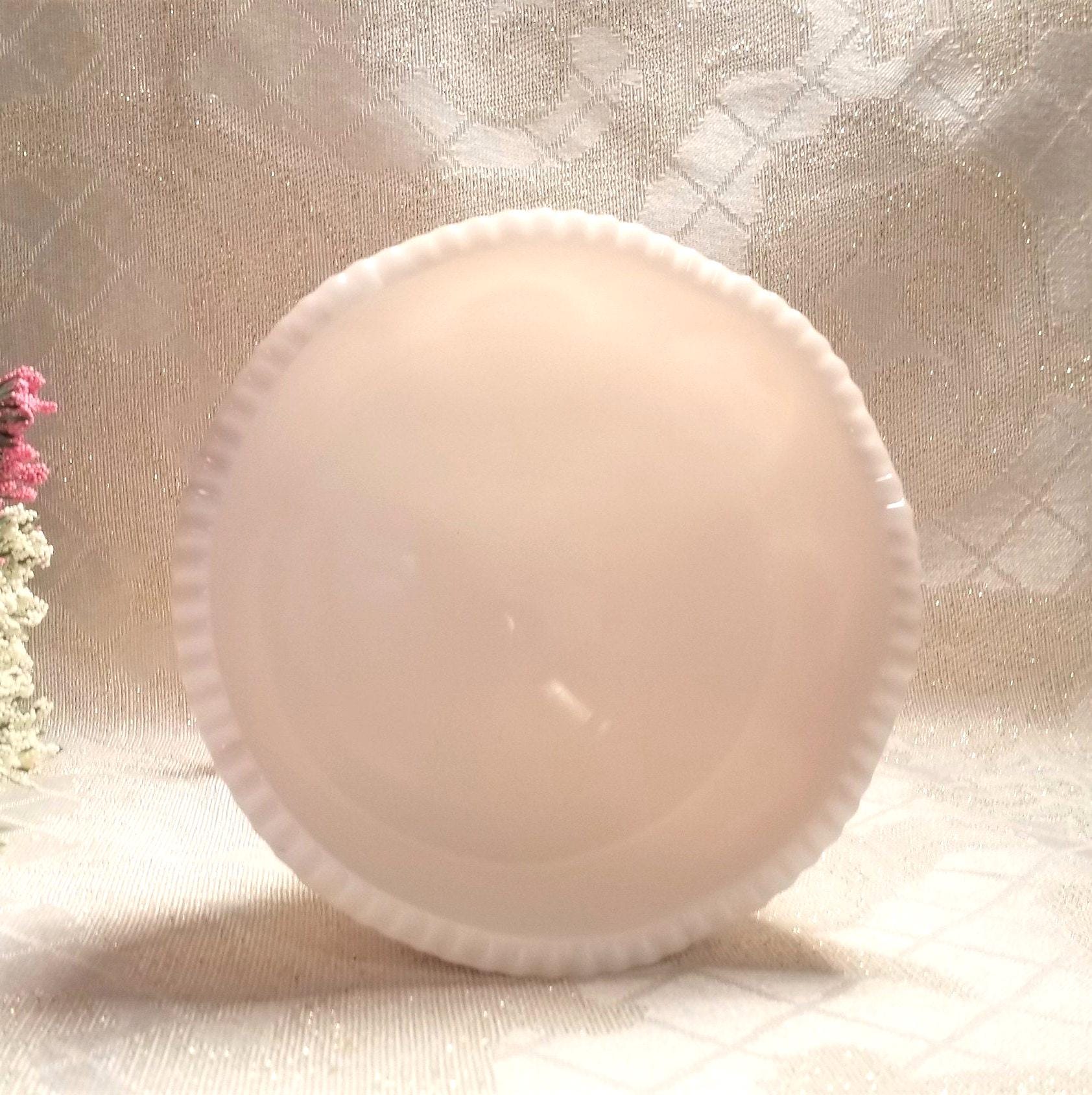 Vintage Milk Glass Compote: Cut Designs, Sawtooth Edge Always FREE Domestic SHIPPING
