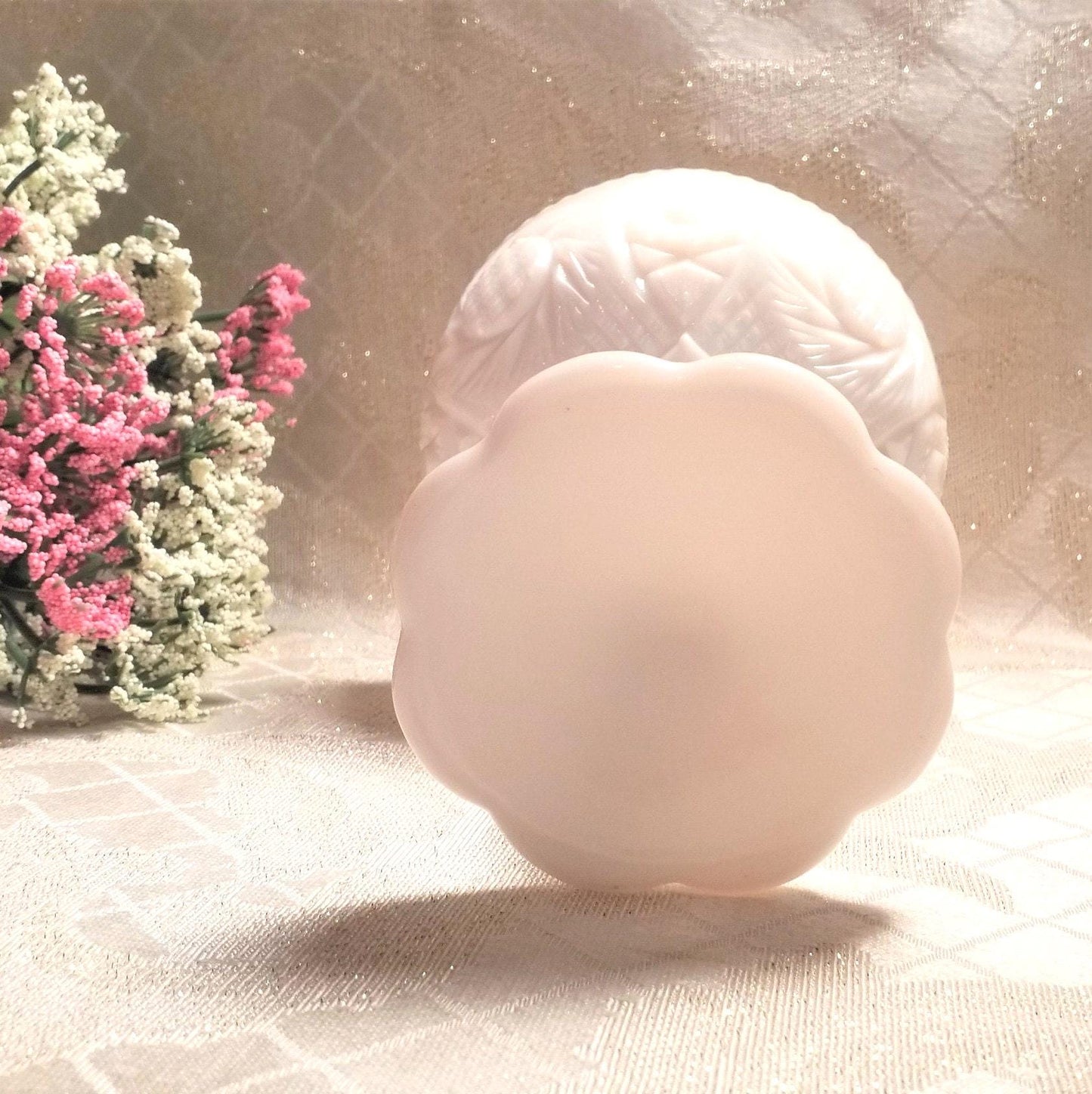 Vintage Milk Glass Compote: Cut Designs, Sawtooth Edge Always FREE Domestic SHIPPING