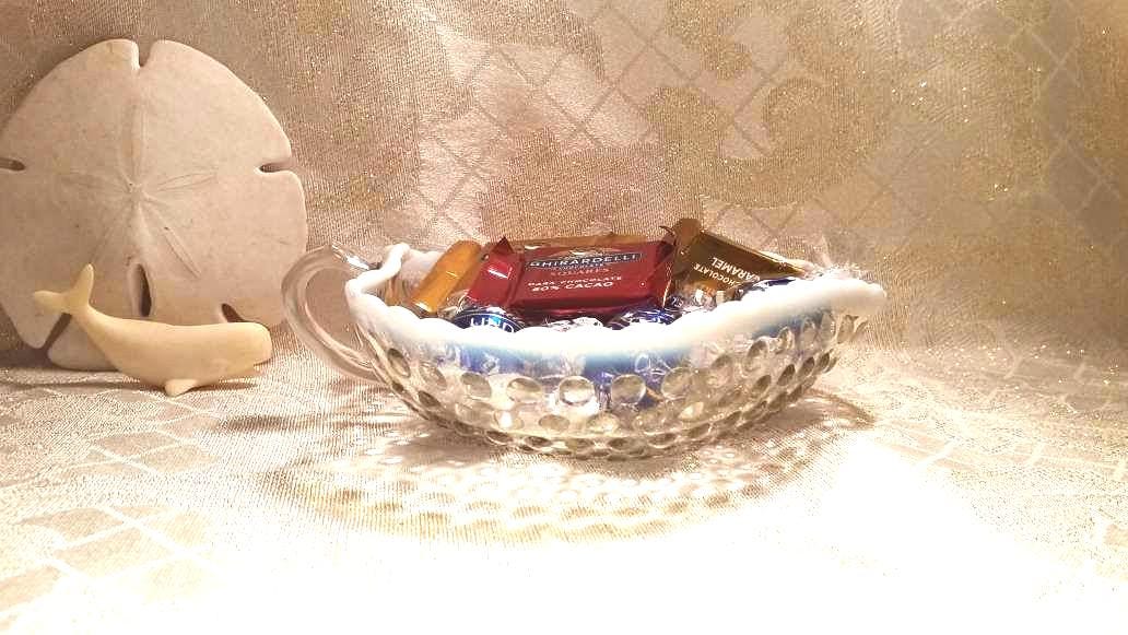 Vintage Heart Shaped Candy Dish White Milk Glass Rim And Always FREE Domestic SHIPPING