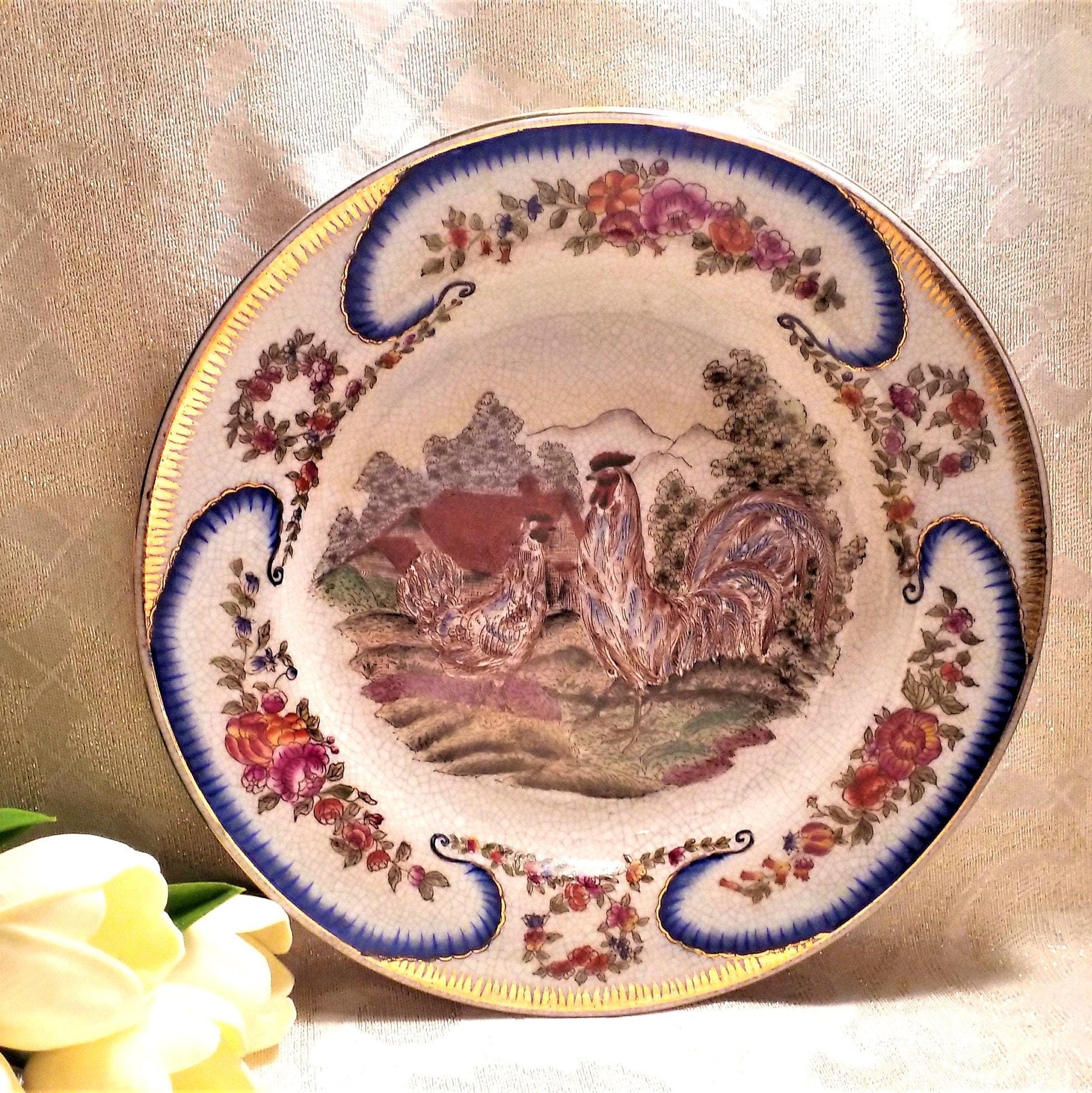 Vintage Farmhouse Chicken Plate Glazed Decorative Wall Hanging Always FREE Domestic SHIPPING