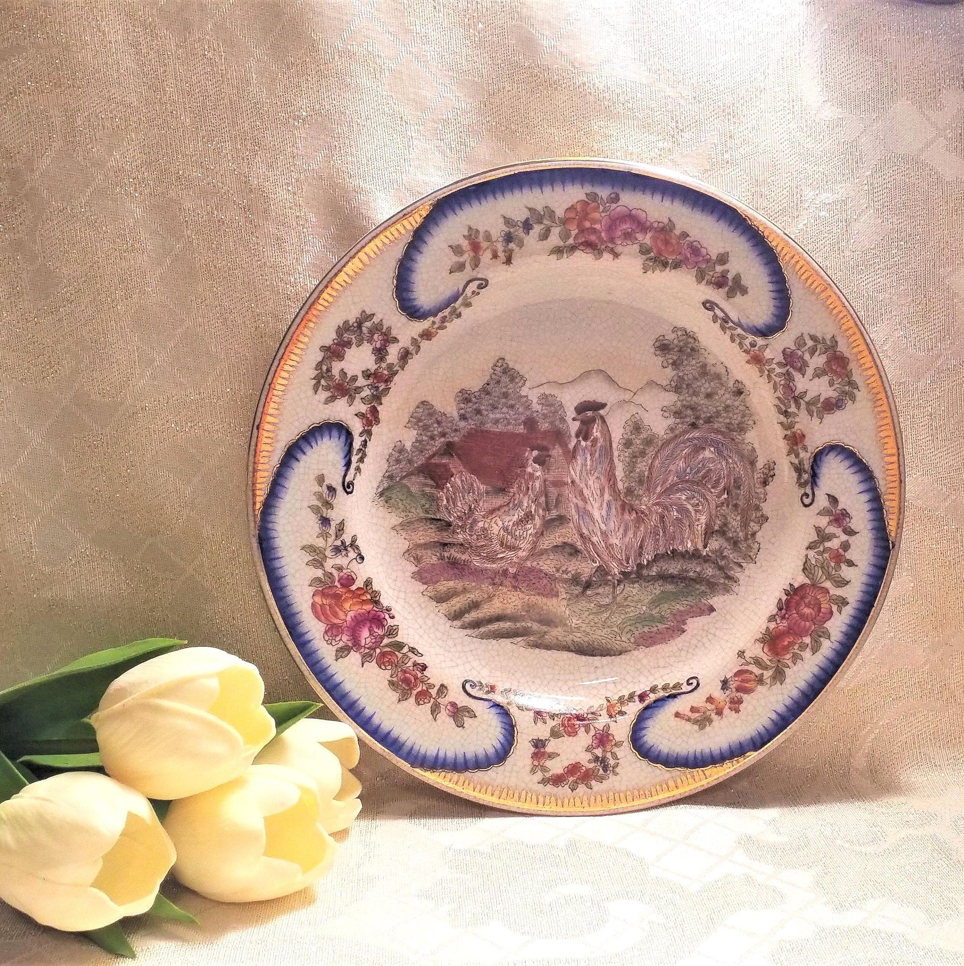 Vintage Farmhouse Chicken Plate Glazed Decorative Wall Hanging Always FREE Domestic SHIPPING