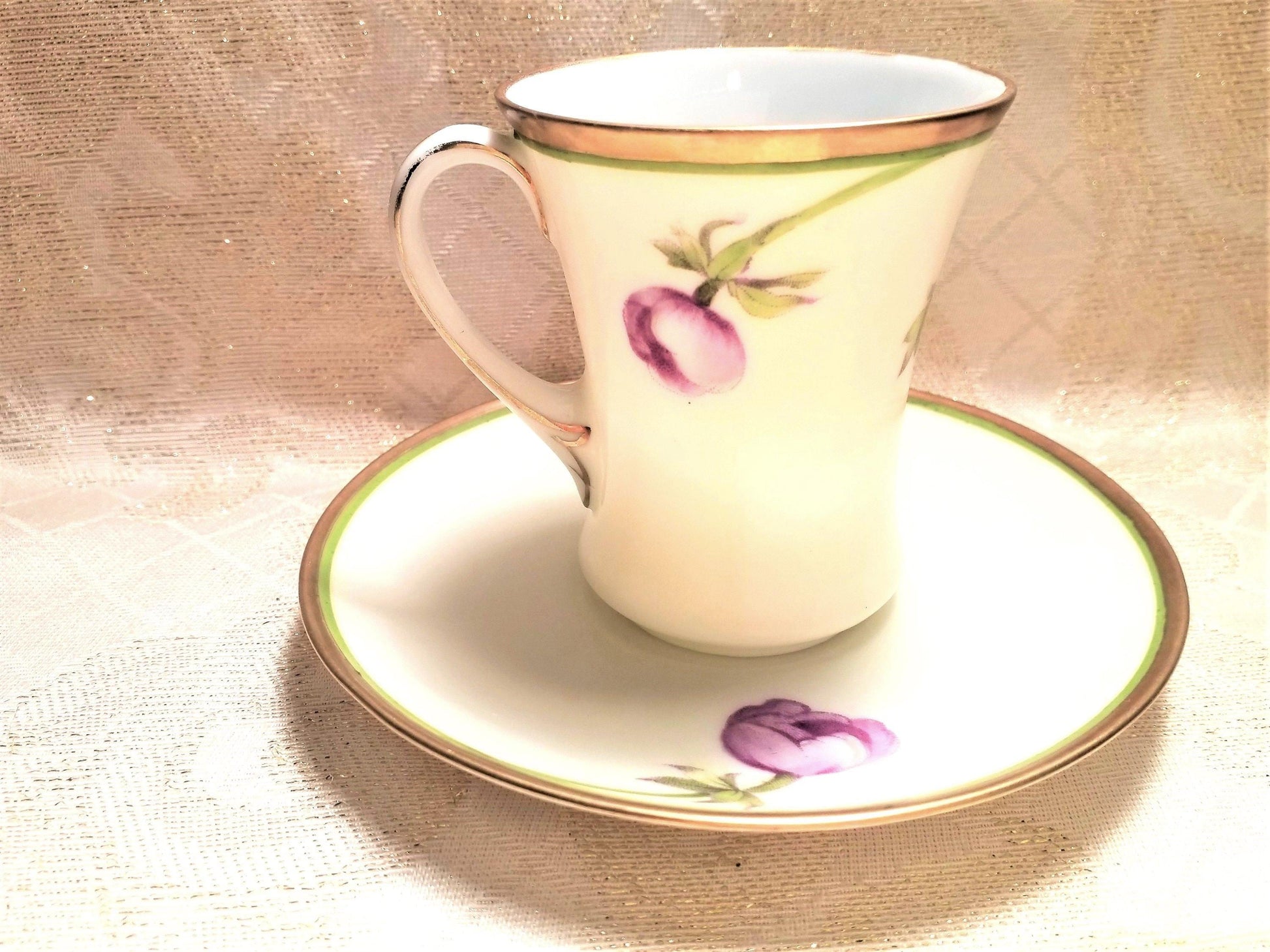Handpainted Floral Demitasse Cup and Saucer: PT Bavaria Bone China, LaRoche (1927)