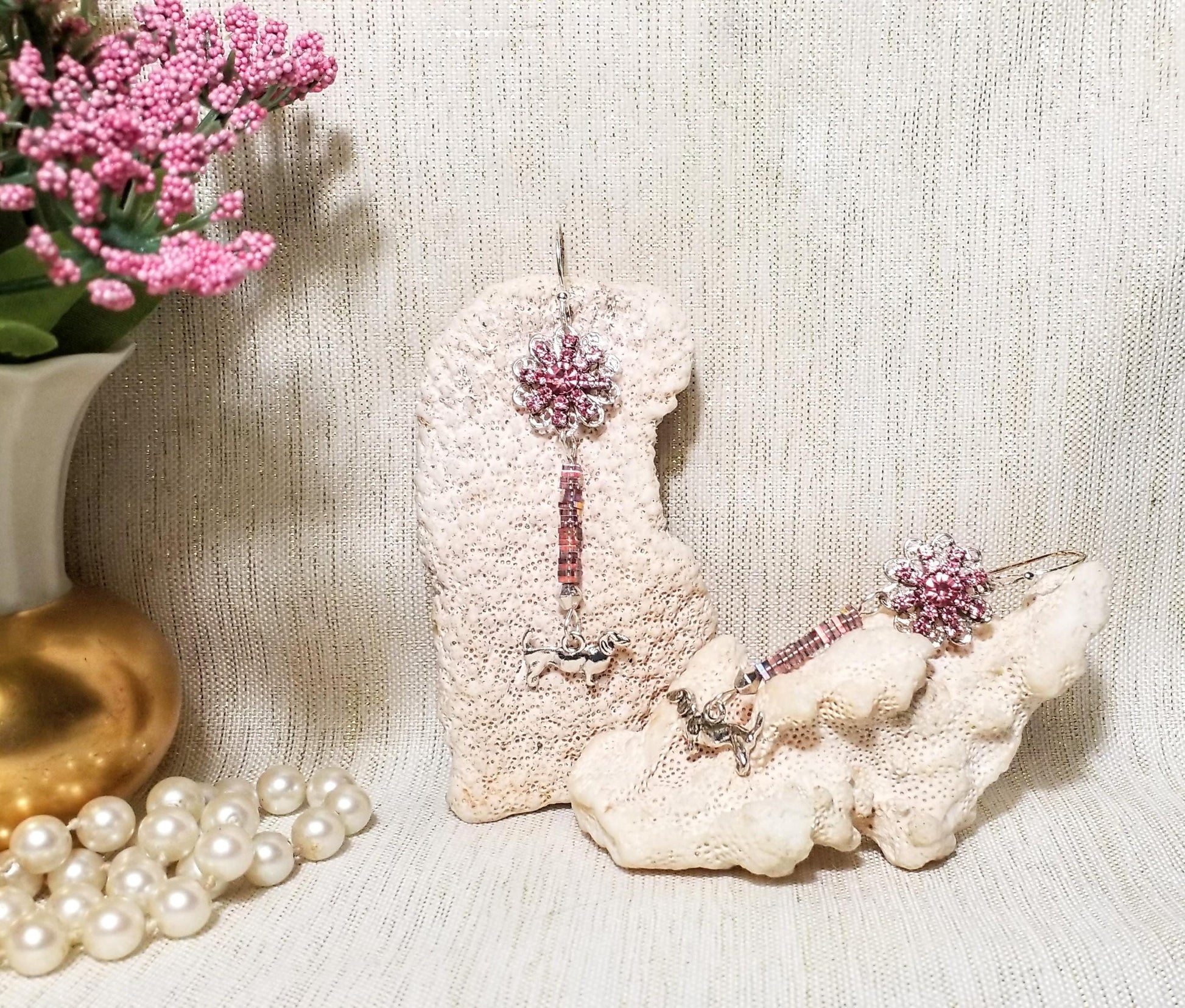 Dachshund Charm Earrings, Silverplated Crystal and Czech Glass